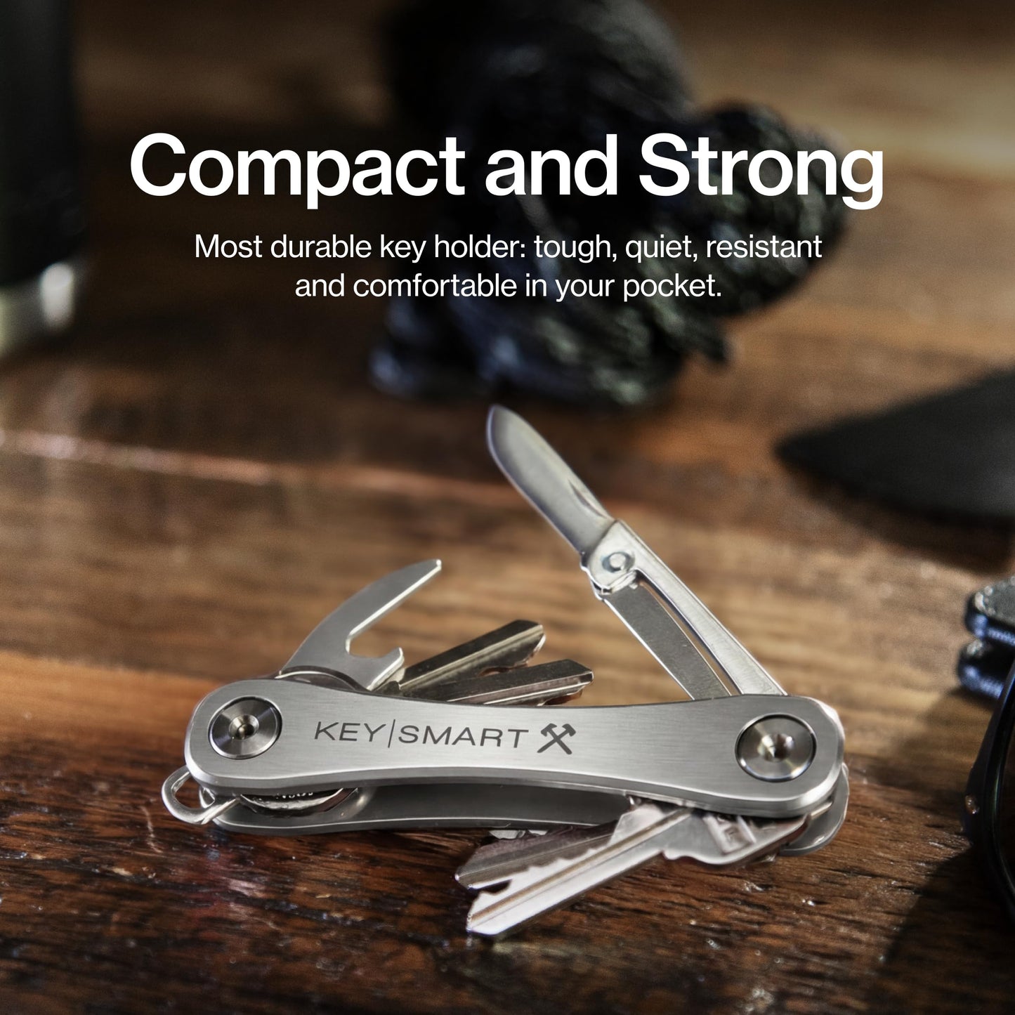 Keysmart Rugged - Multi-Tool Key Holder with Bottle Opener and Pocket Clip (Up to 14 Keys, Titanium)