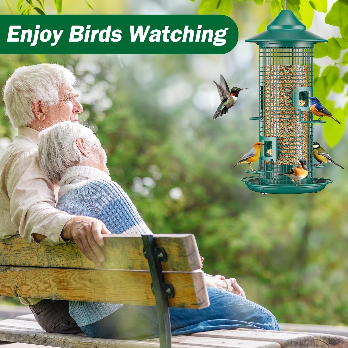 Jarkyfine Metal Mesh Tube Bird Feeder for Outdoors Hanging - Squirrel Chew Proof Bird Feeders for Outside, Rust-Proof, 4 Ports, 2LB Large Capacity, Easy to Refill, for Finch Cardinal Wild Birds