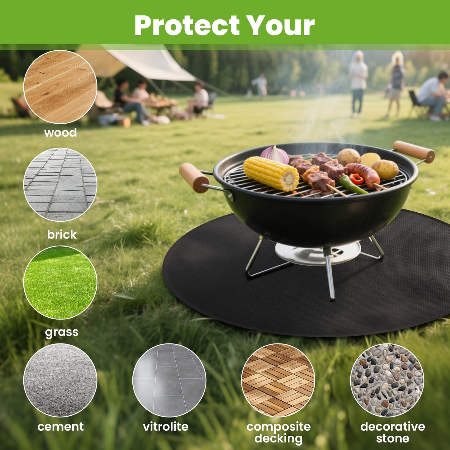 48" Fire Pit Mat for Solo Stove Bonfire, Round Under Grill Mat for Outdoor Grill, Fireproof Mat, Double-Sided Fireproof Under BBQ Mat for Smokers, Kamado, Deck, Grass, Floor