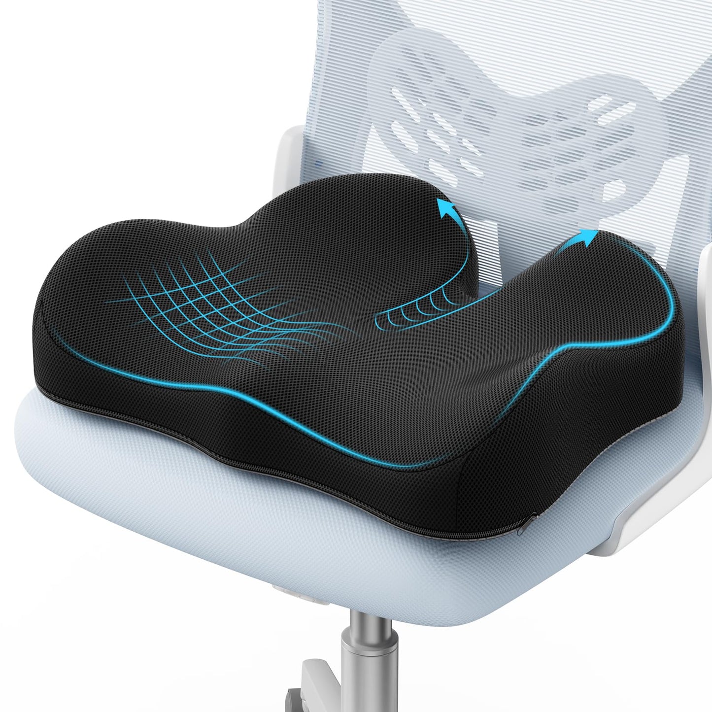 A-PCE Ergonomic Seat Cushion -Large Memory Foam Cushion for Office Chair- Sciatica & Lower Back & Coccyx Pain Relief - Car Seat Cushions for Driving Seat Cushion, Black