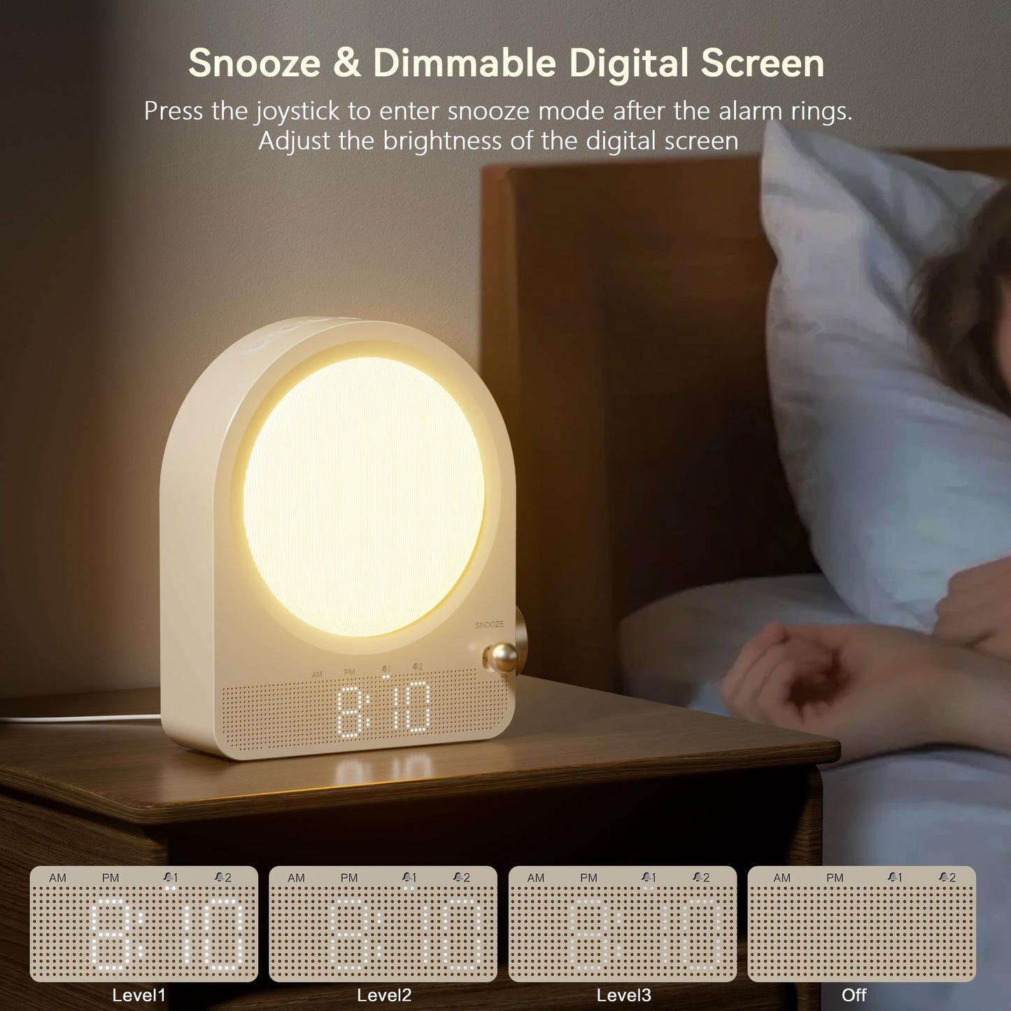 Blonbar Sunrise Alarm Clock, Wake Up Light, White Noise Machine with 9 RGB Aurora & Meteor Night Light, 10 Soothing Sounds, Touch Control Stepless Dimmable Bedside Lamp for Kids, Bedrooms