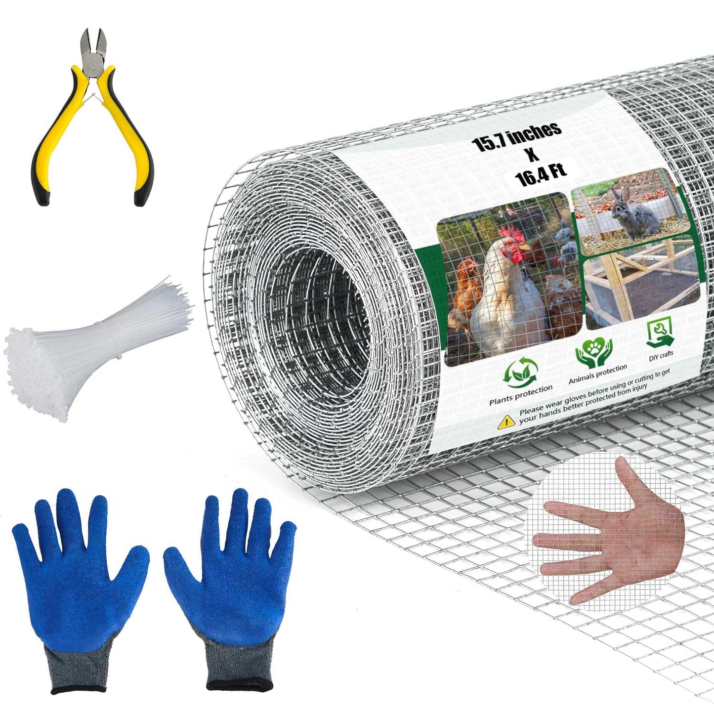 ASULUPHY 1/4 in Hardware Cloth, 16 in * 16.4 FT Chicken Wire Fencing, Hot-Dipped Galvanized After Welding Garden Plant Supports Welded Metal Chicken Wire Poultry Animal Netting Cage Screen