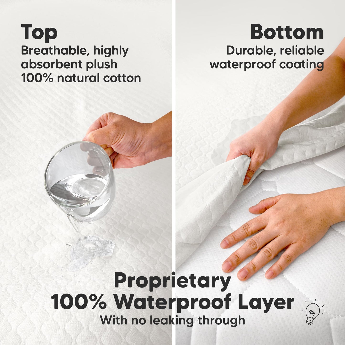 Waterproof Crib Mattress Protector Cover Fitted - 2-Pack Quiet Baby Mattress Topper Crib Sheets, 52" x 28" Soft Quilted Cotton Baby Sheet, Easy Fit, Durable Toddler Liner (Soft White)