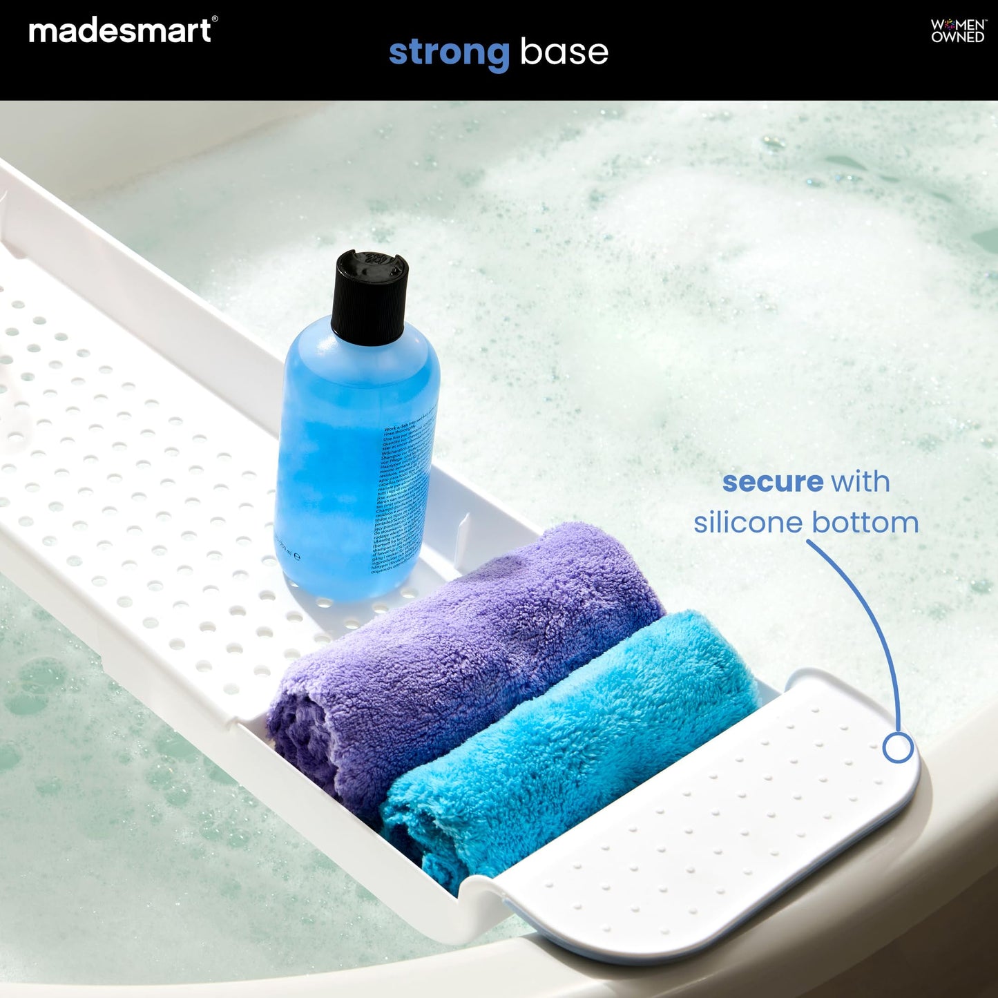 Madesmart Expandable Bath Tray for Bathtubs, Plastic Shower and Bath Shelf Caddy, White, Multifunctional Bathtub Bathroom Organizer, Premiumwhite