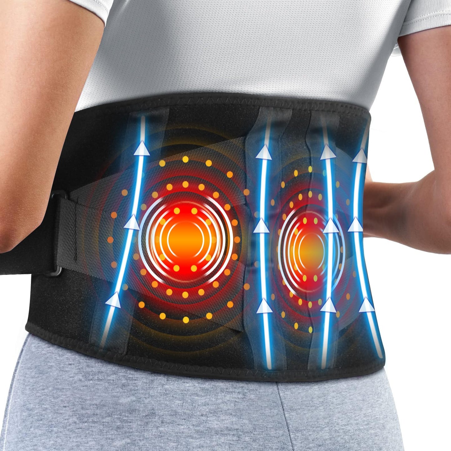 Cordless Heating Pad with Vibration for Back, Lower Back Warmer for Waist Back Belly Leg Body, Rechargeable Heated Waist Belt, 5 Heating Levels, Auto-Off