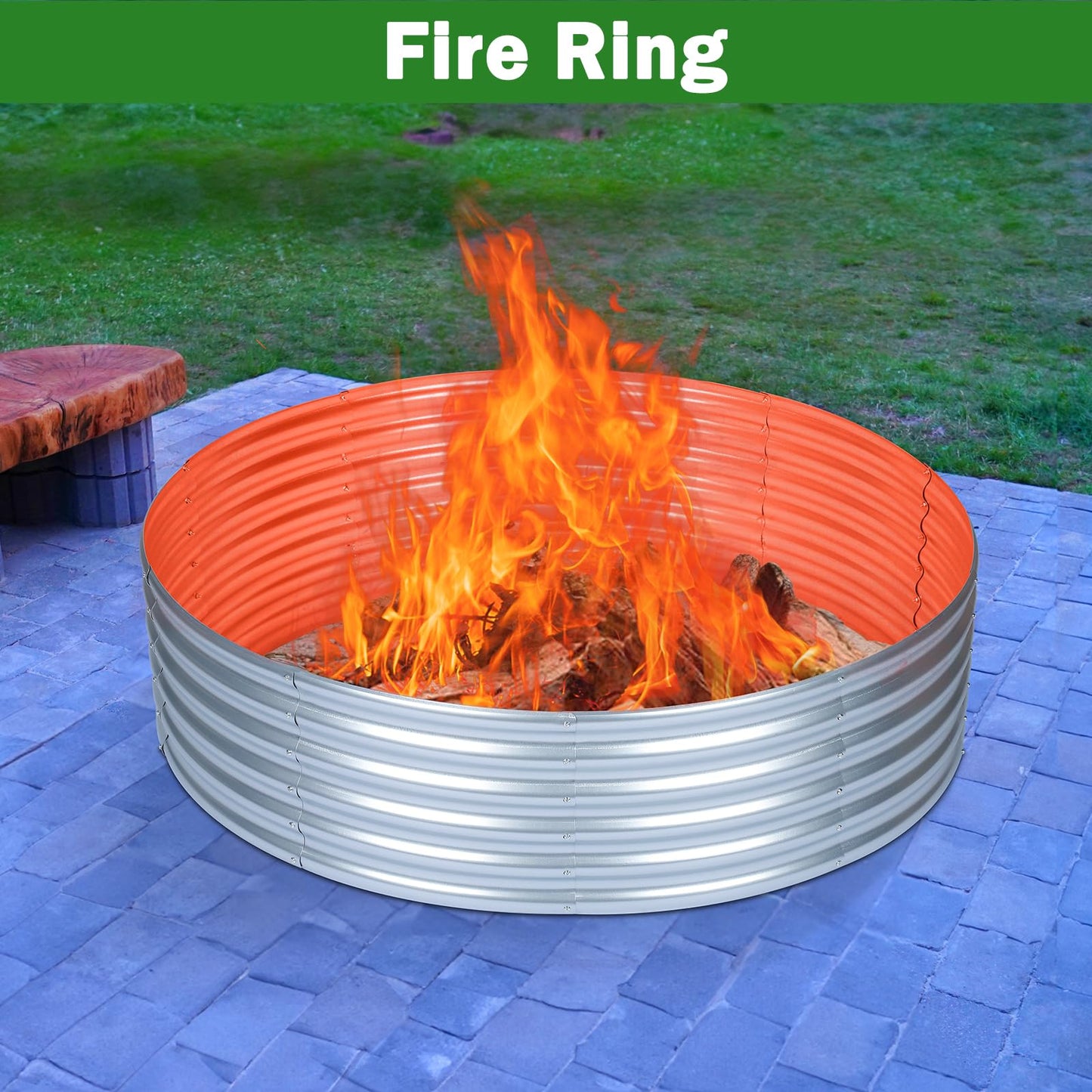 OUSHENG 4x4x1ft Round Galvanized Raised Garden Beds Outdoor, Steel Fire Pit Ring Flower Planter Large Metal Above Ground Boxes Kit for Gardening Vegetables Outside