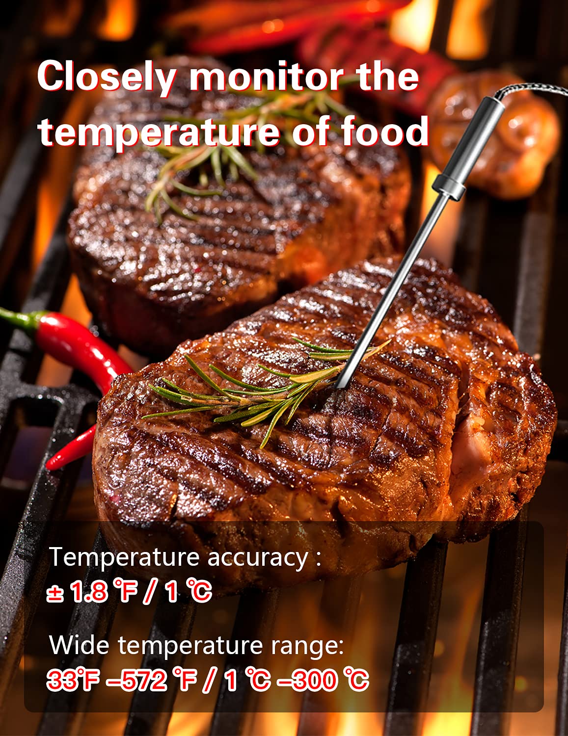 BFOUR Bluetooth Digital Meat Thermometer, Wireless Meat Thermometer with 3 Probes, 328FT Bluetooth Meat Thermometer for Grill Oven, Meat Thermometer for Smoker Kitchen Food Cooking Thermometer