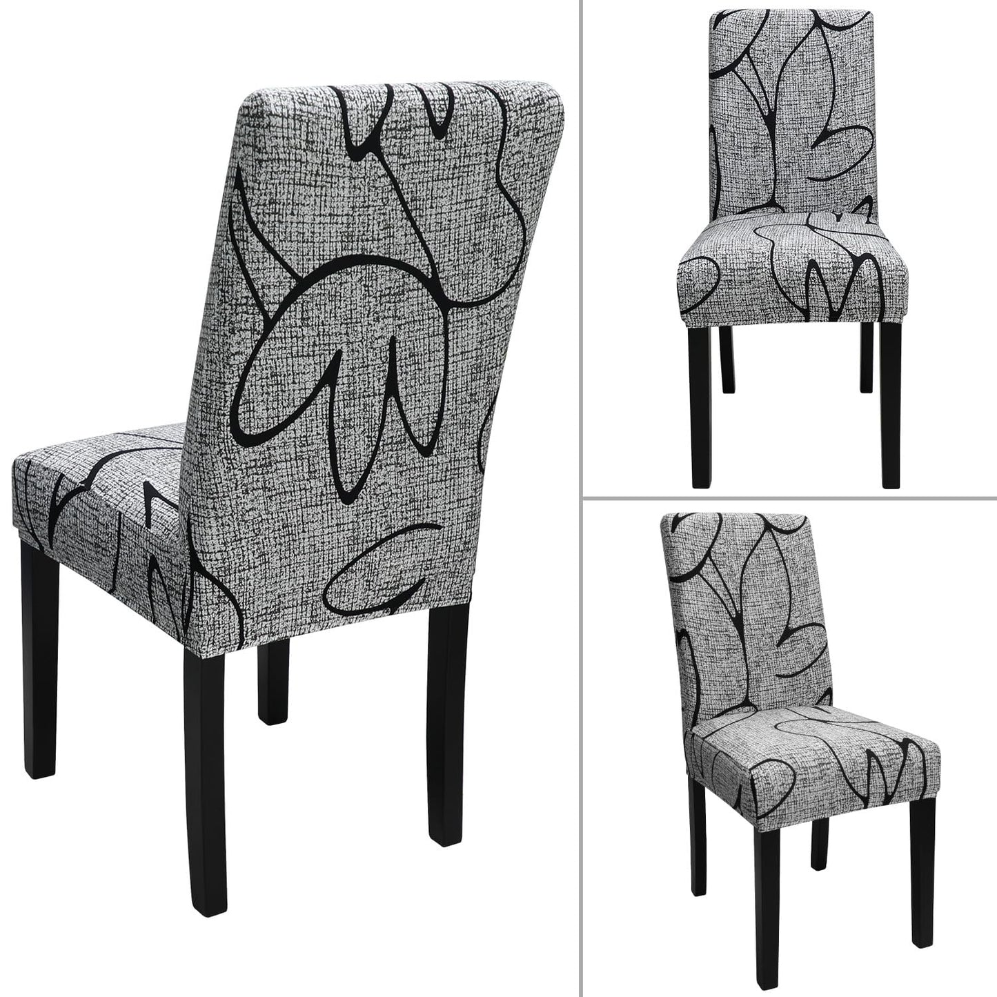 Keyroal Dining Room Chair Covers Set of 6, Stretch Printed Parsons Chair Slipcovers Spandex Removable Washable Kitchen Chair Protector Cover for Dining Room, Hotel, Ceremony
