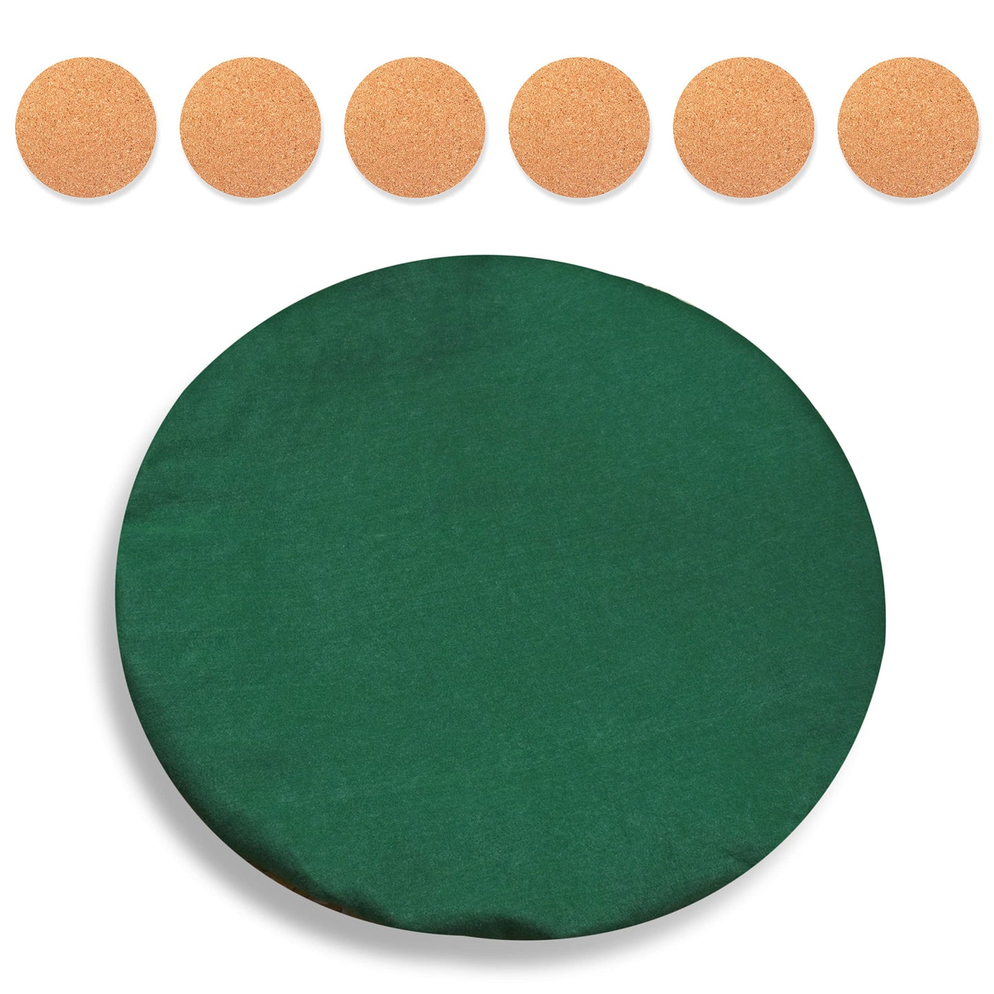 Katai Poker Table Cover – Fits 36–48" (91–122 cm) Round Tables – Green Felt Casino Top for Poker, Mahjong & Board Games – Includes 6 Cork Coasters