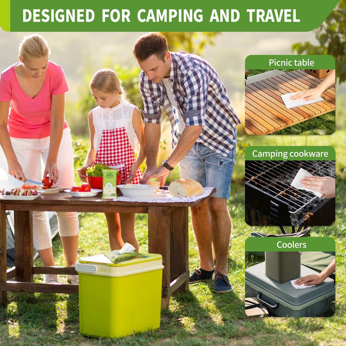 Creatyi 8 Pack Dish Wipes Camping Dish Wipes Travel Dish Soap Camp Kitchen Wipes Portable Cleaning of Plates, Bowls, Tableware and Ktchenware for Travel Camping (80 PCS)