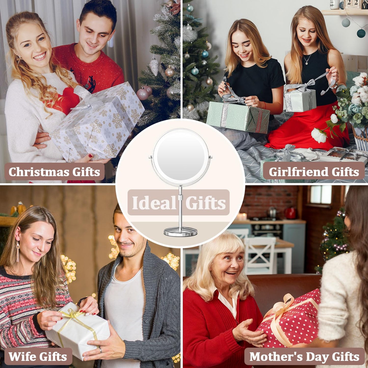 9in Vanity Mirror with Lights, Rechargeable 5000mAh Lighted Makeup Mirror, 1X/20X Double Sided Magnifying Mirror, 360° Rotate, 3 Color Lights, Brightness Adjustable with 60 LEDs,Up to 3800lux, Silvery