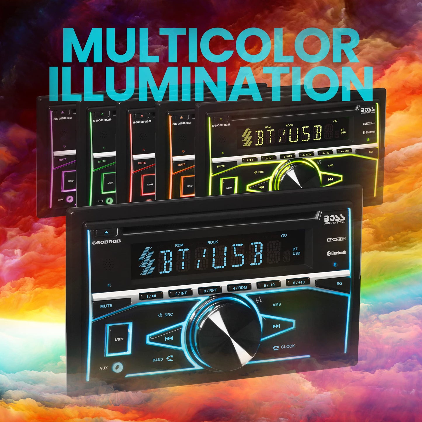 BOSS Audio Systems Elite 660BRGB Car Stereo - Double Din, Bluetooth Audio and Calling, MP3 Player, CD, USB Port, AUX Input, AM FM Radio Receiver, Multi Color Illumination