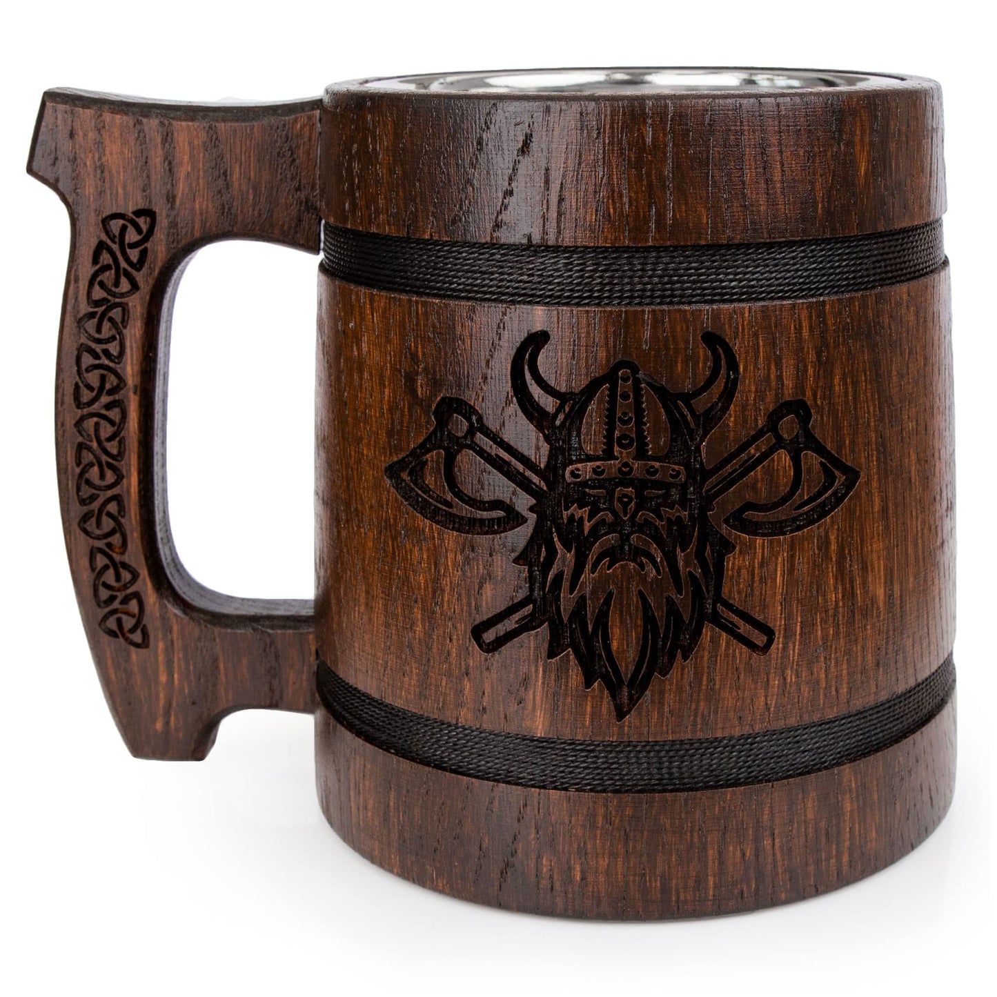 TESLYAR Beer Mug 600 ML - 20 OZ - Viking Mug - Tankard Mug - Beer Stein - Wooden Beer Mug - Handmade Gifts for Men | Fathers Day | Christmas | Birthday Gifts | Celtic Men Mugs - Dark Viking