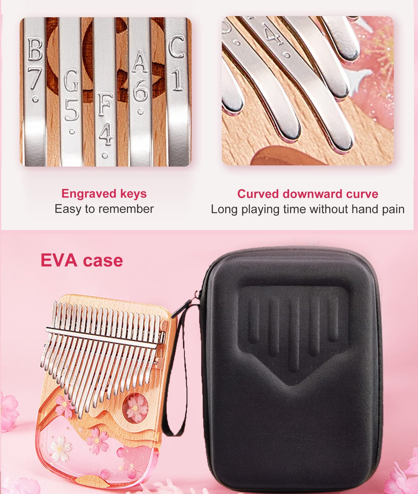 Kalimba 21 Keys Thumb Piano in Crystal & Wood with Portable EVA Bag, Tune Hammer, Thumb Pianos Finger Harp, Mbira Finger Piano Kalimba Gifts for Adults Kids Beginners,21keys Sakura
