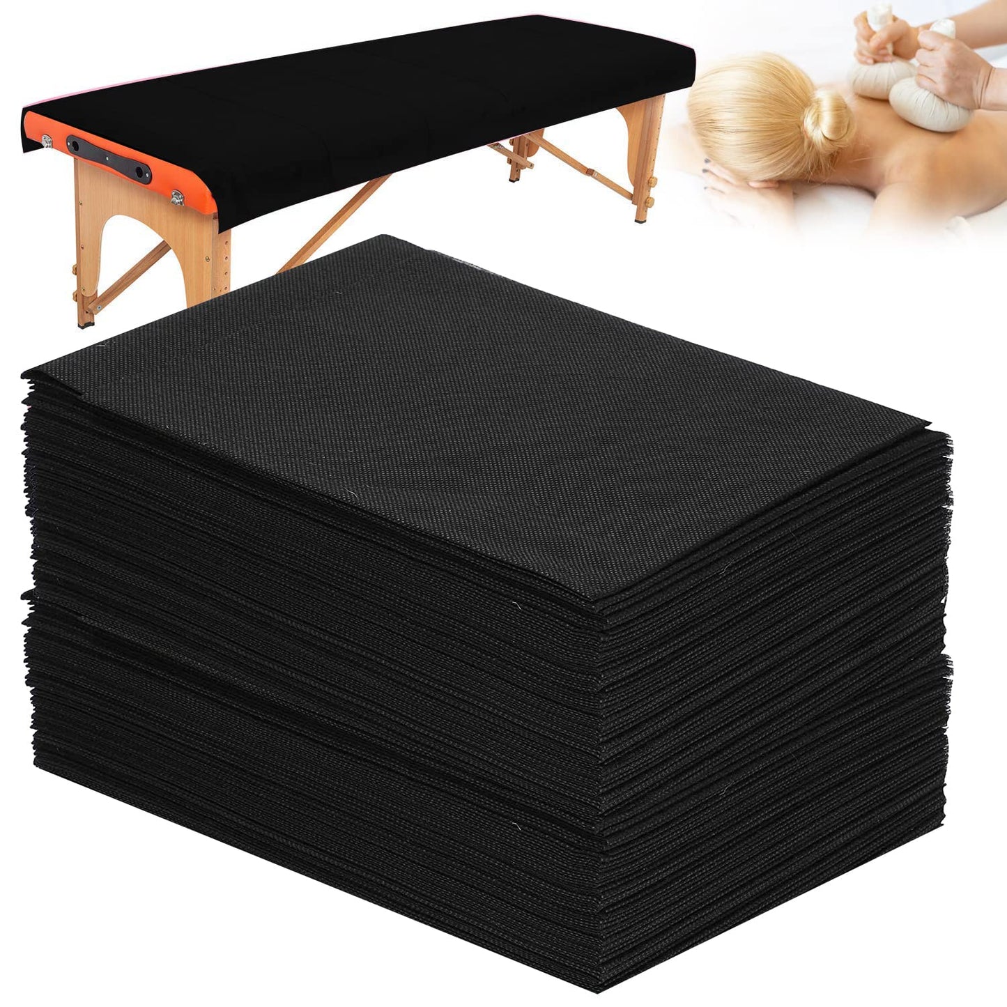 50 PCS 31" X 79"Thick Soft Massage Table Sheets Sets Disposable SPA Bed Sheets Non Woven Fabric Lash Bed Cover (Black)