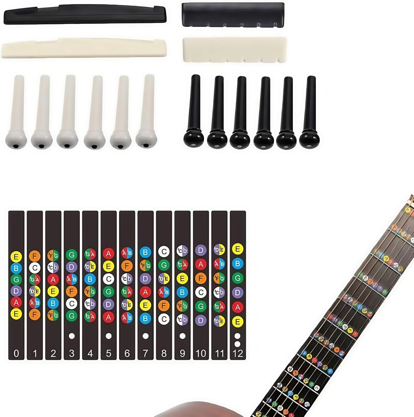72 PCS Guitar Repair Tool Kit, Professional Guitar Repair Maintenance Kit Including Guitar Strings, Plectrums, Bridge, Guitar Code For Acoustic Electric Guitar Bass Ukulele