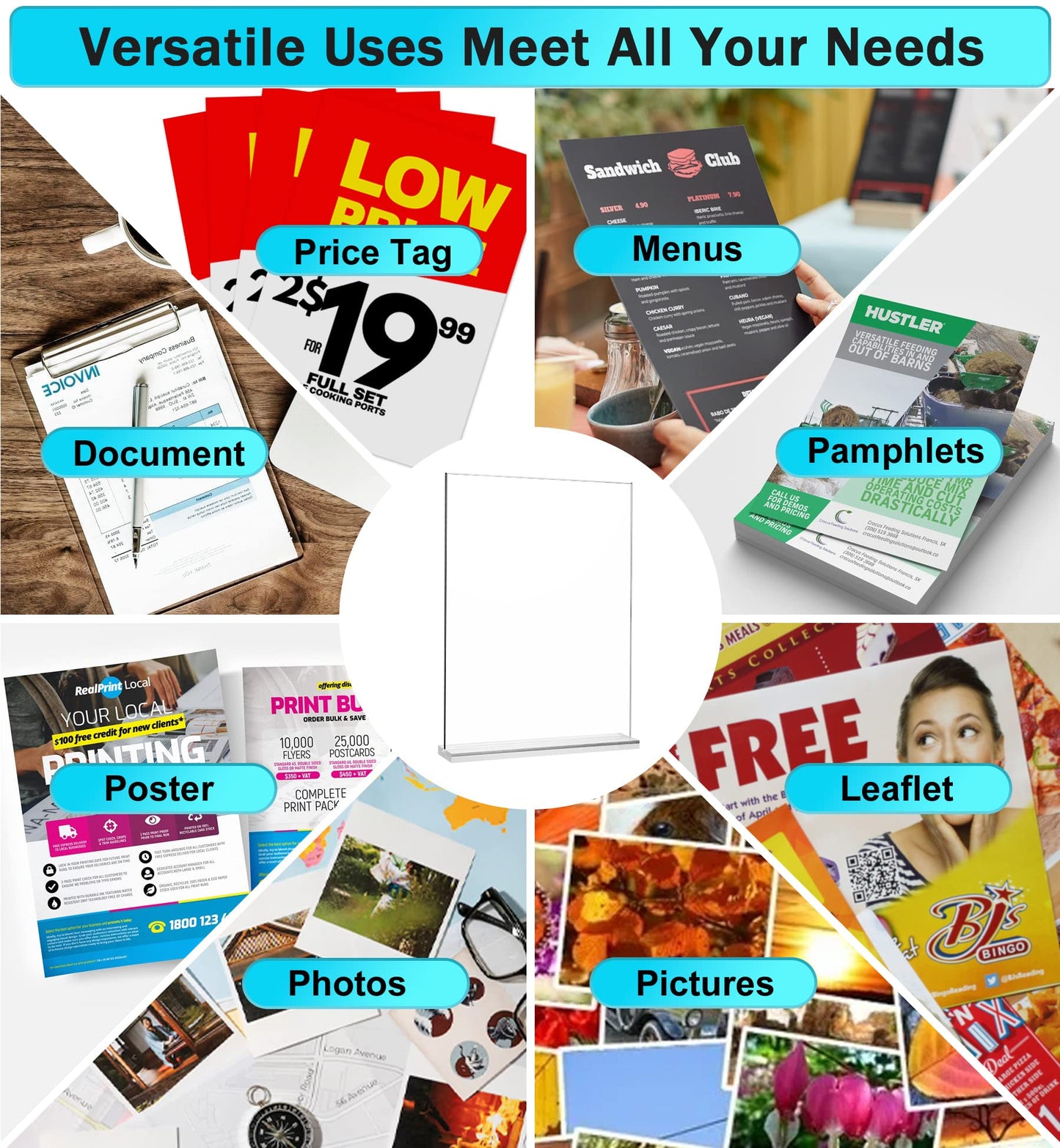 8 Pack Acrylic Sign Holder 8.5 x 11 Vertical, Clear T Shape Table Menu Display Stand, Multi-function Plastic Double-Sided Paper Picture Frames Flyer Document Holder for Displaying