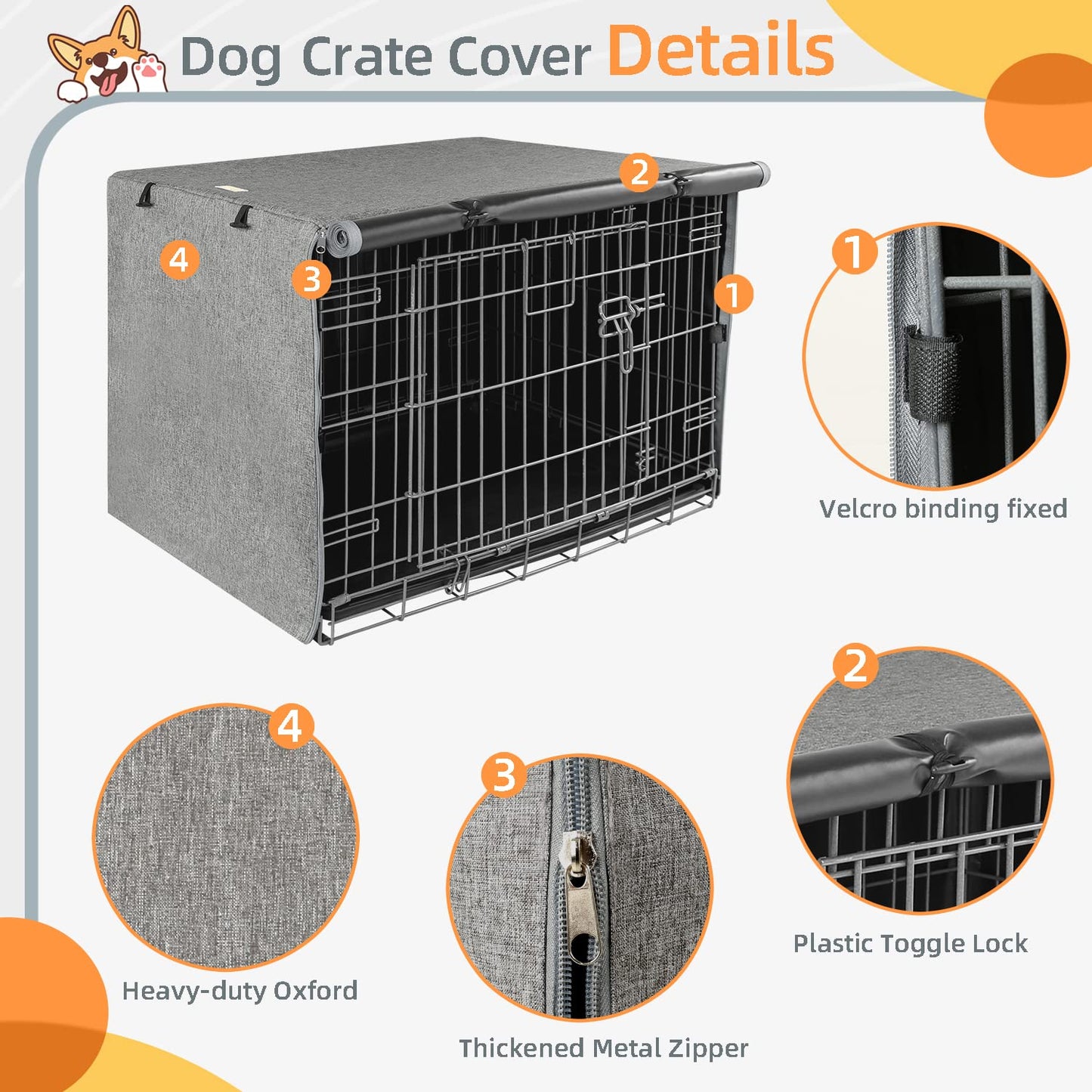 Seiyierr Double Door Dog Crate Cover, Dogs Kennel Covers for Metal Puppy Crates, Lightweight 600D Polyester Indoor/Outdoor Protection (Fits 24 30 36 42 48 inches Wire cage)