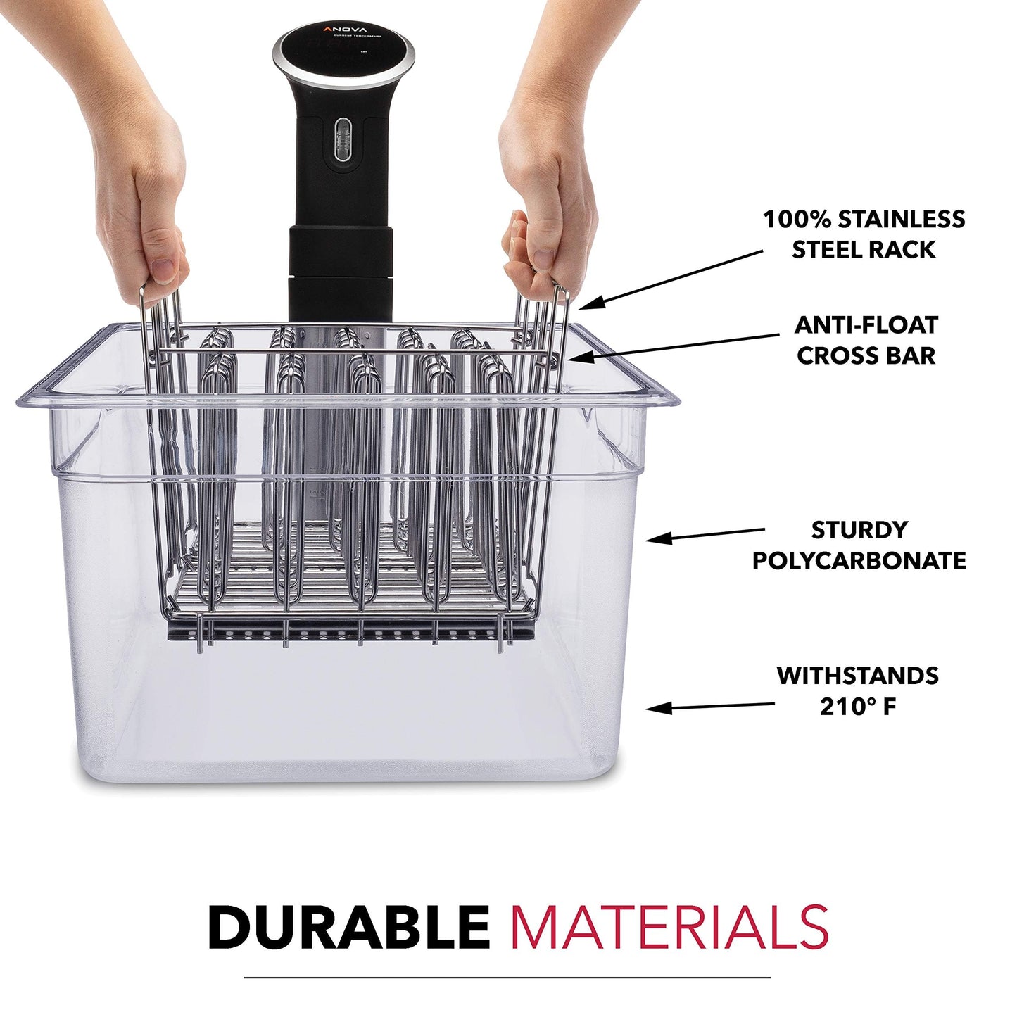 Sous Vide Container with Lid | Fits Most Sous Vide Cookers | Sous Vide Accessories (12 Quarts, Rack)