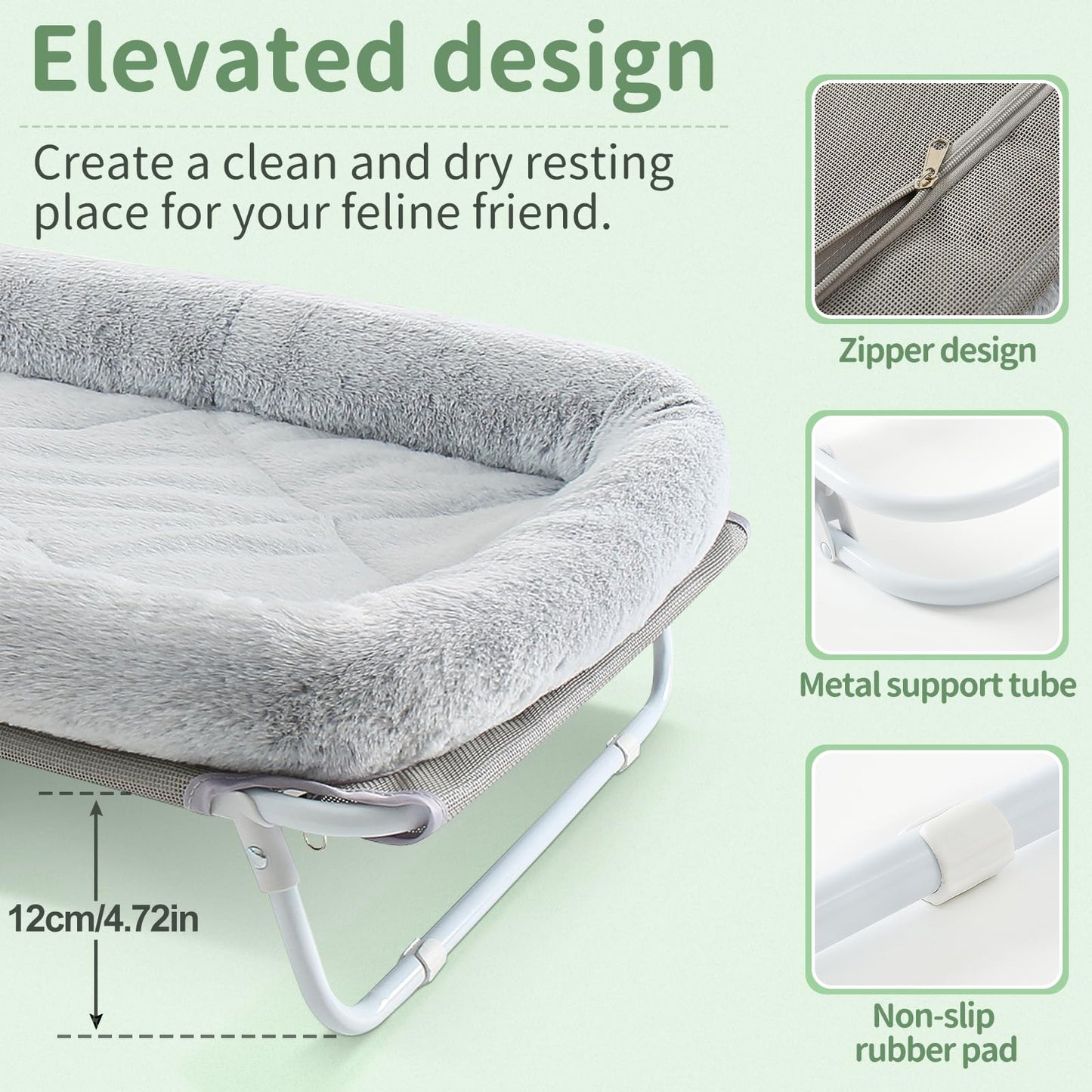 Sunhoo Cat Bed Elevated Hammock for Indoor Cats Raised Small Dog Bed Foldable Large Pet Cot Puppy Chair with Washable Cushion Outdoor Hamac Lit Pour Chat 25.2x15.75x7.48 in Easy Assembly(Grey)