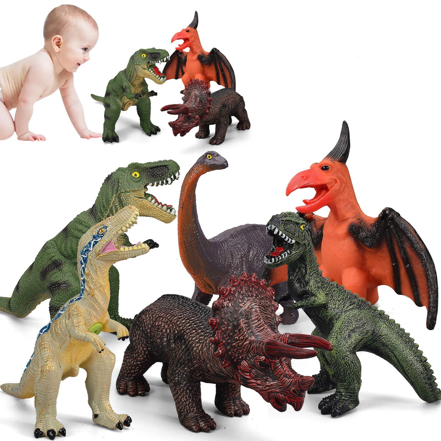 Gzsbaby 6 Piece Jumbo Dinosaur Toys for Kids and Toddlers 3-5, Large Soft Figures for Dinosaur Lovers - Perfect Party Favors, Birthday Gifts