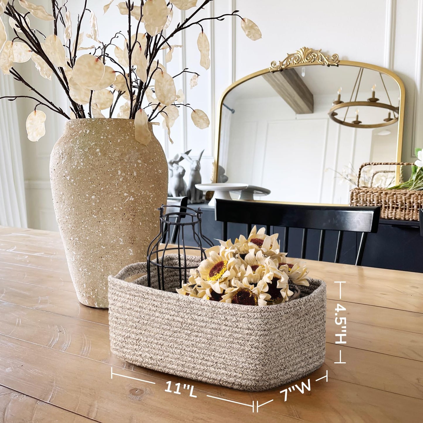 Goodpick Woven Storage Baskets, Small Baskets for Shelves, Closet, Organizer for Towels, Gifts, 3 Pack, White & Brown, 11 x 7 x 4.5 in