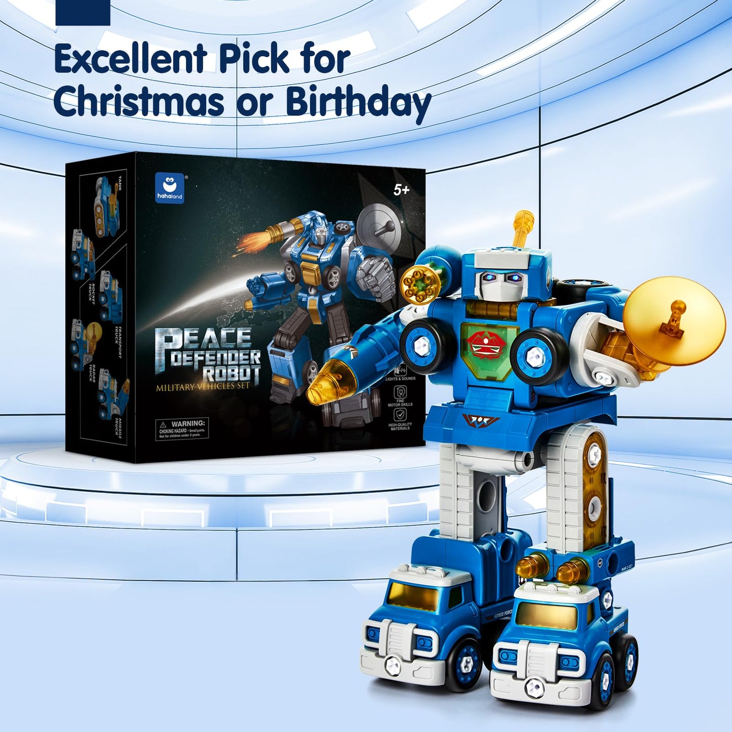 hahaland 5 in 1 Take Apart Robot Toys - STEM Toy for 6-8, Kids Toys Gifts for 5 6 Year Old Boys Girls, Kids Robot Vehicles Cars Toy for Age 5+