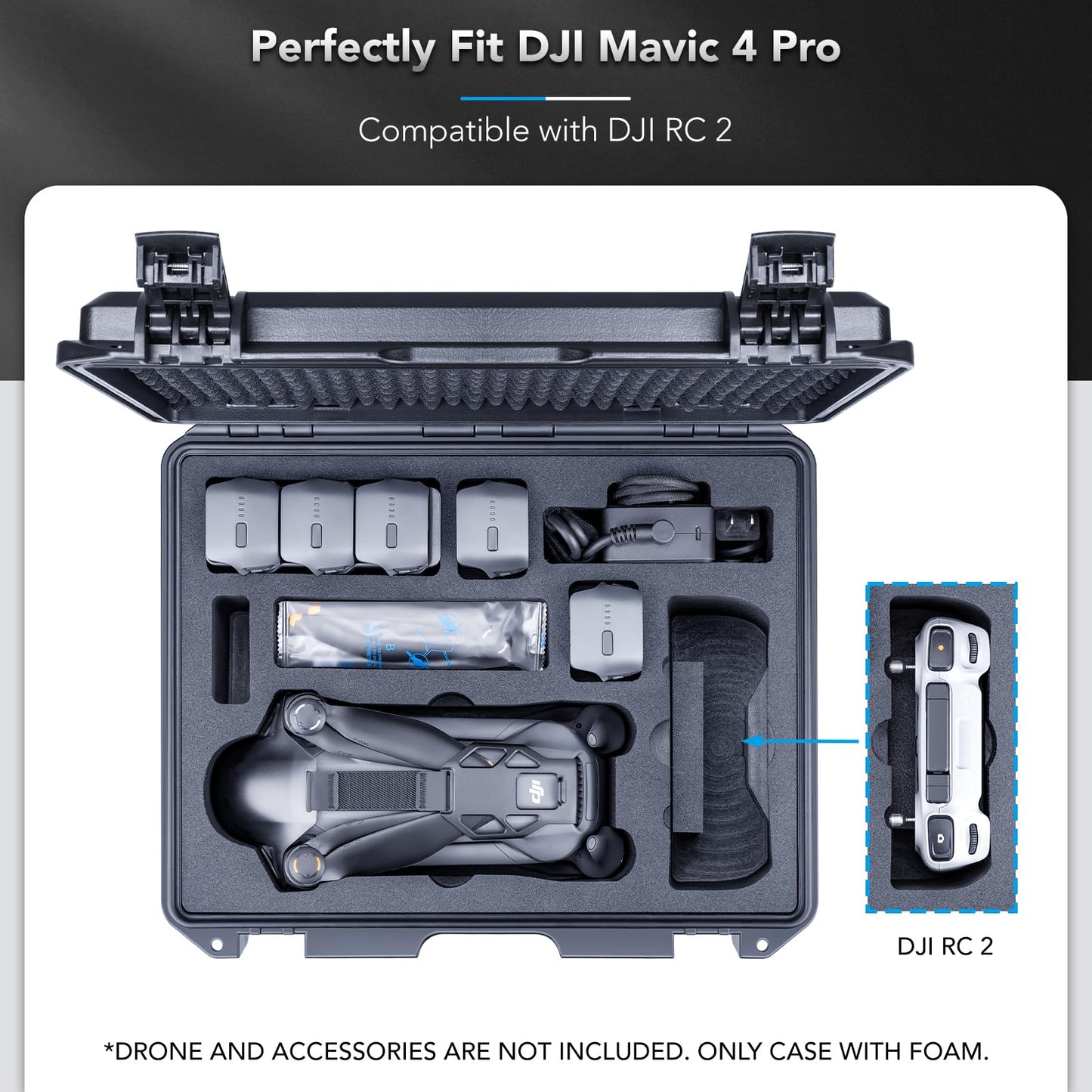 Lykus Titan M400 Waterproof Hard Case for DJI Mavic 4 Pro, DJI RC Pro 2/RC2, Fits up to 6 Batteries and Accessories in Fly More Combo/Creator Combo [CASE ONLY]