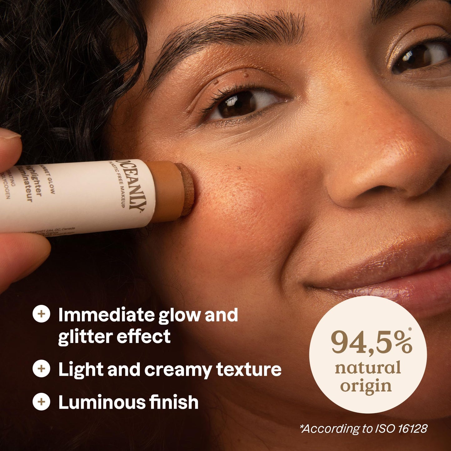 ATTITUDE Oceanly Lightweight Highlighter Stick, Titanium Dioxide-Free, Made in Canada, EWG Verified, Plastic-Free, Vegan Makeup, Sunset Glow, 8.5 grams