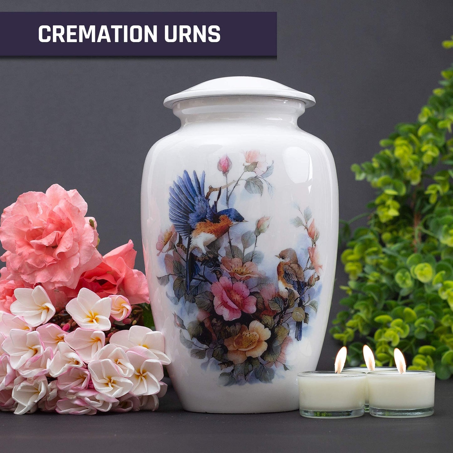 BOLD & DIVINE Birds Cremation Urn | Human Ashes Adult Memorial urn, Burial, Funeral Cremation Urns | 200 Cubic Inches (Large/Adult Urn) with Unique Velvet Bag
