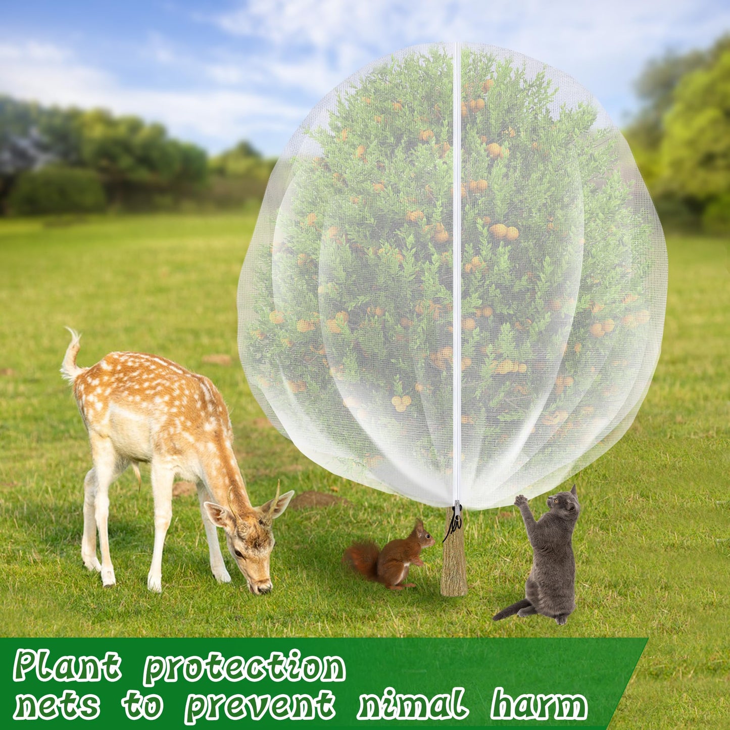 2Pcs 6.5 x 8.2 ft Large Fruits Tree Netting Cover with Zipper and Drawstring - Garden Bird Netting Plant Protective Cover - Vegetable Flower Tree Mesh Barrier for Preventing Insect Bird Squirrel Bug