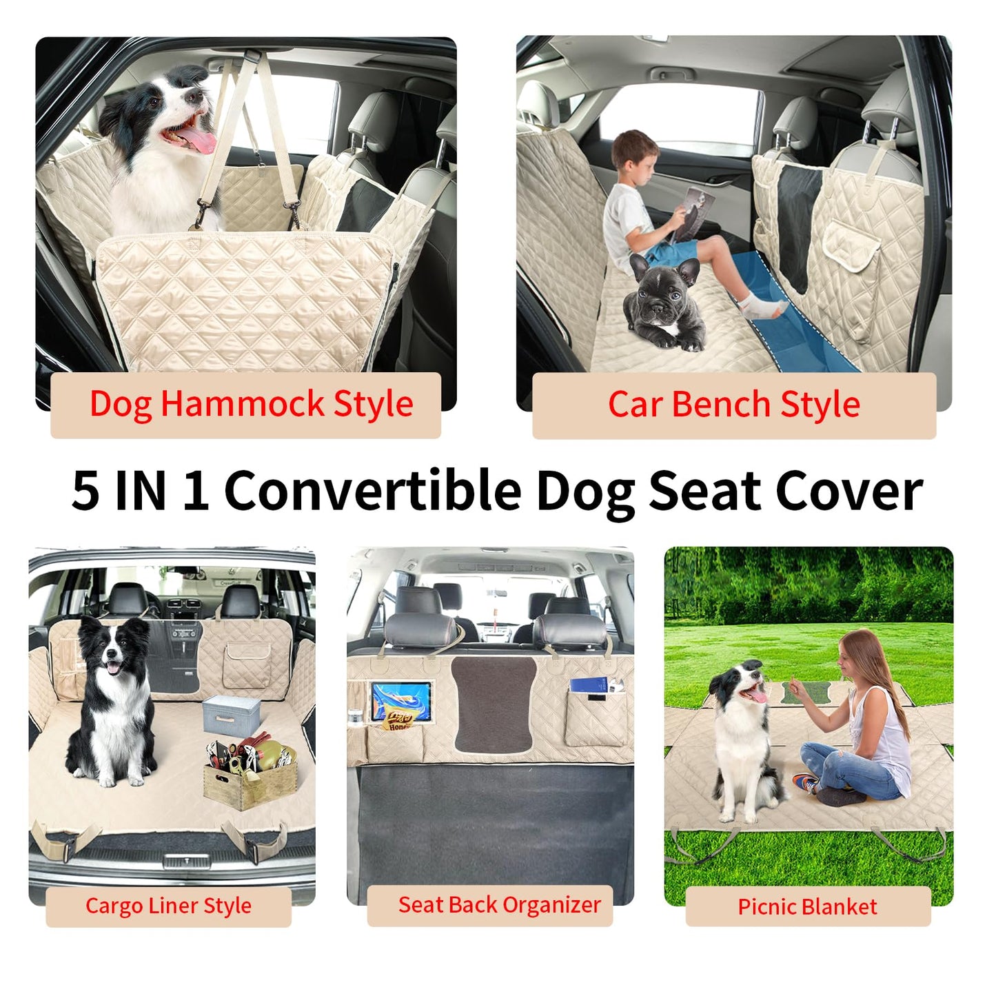 Bark Lover Dog Car Seat Cover for Back Seat, Dog Hammock for Car, Waterproof Backseat Cover for Dogs in Car SUV & Truck, with Mesh Window and Multiple Pockets