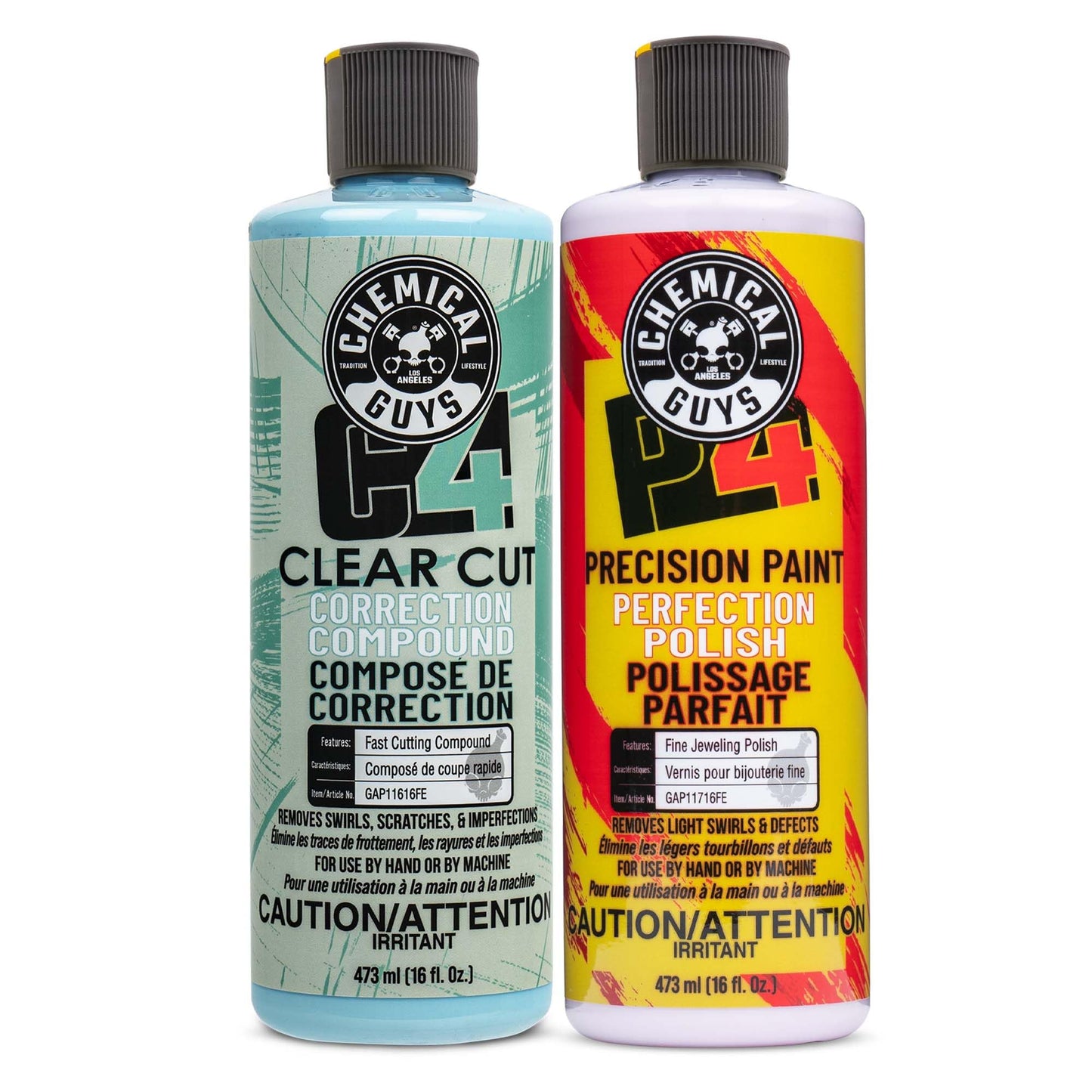 Chemical Guys C4 Clear Cut Correction Compound & P4 Precision Polish Kit (Safe for Cars, Trucks, SUVs, RVs, Motorcycles, & More) 2 x 473 ml Bottles