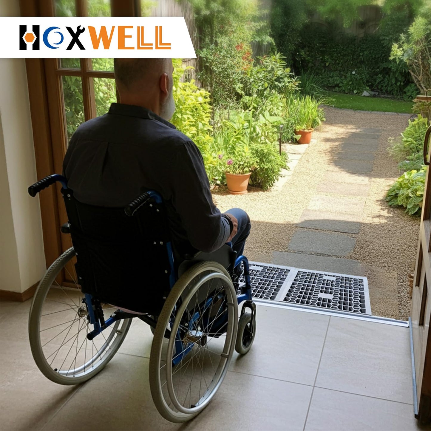 HOXWELL Modular Threshold Ramps for Doorways, 2'' Rise Wheelchair Ramps for Home Steps, 3000 Lbs Load Capacity Detachable Solid Plastic Entry Door Ramps for Wheelchairs and Cars, 2 PCS