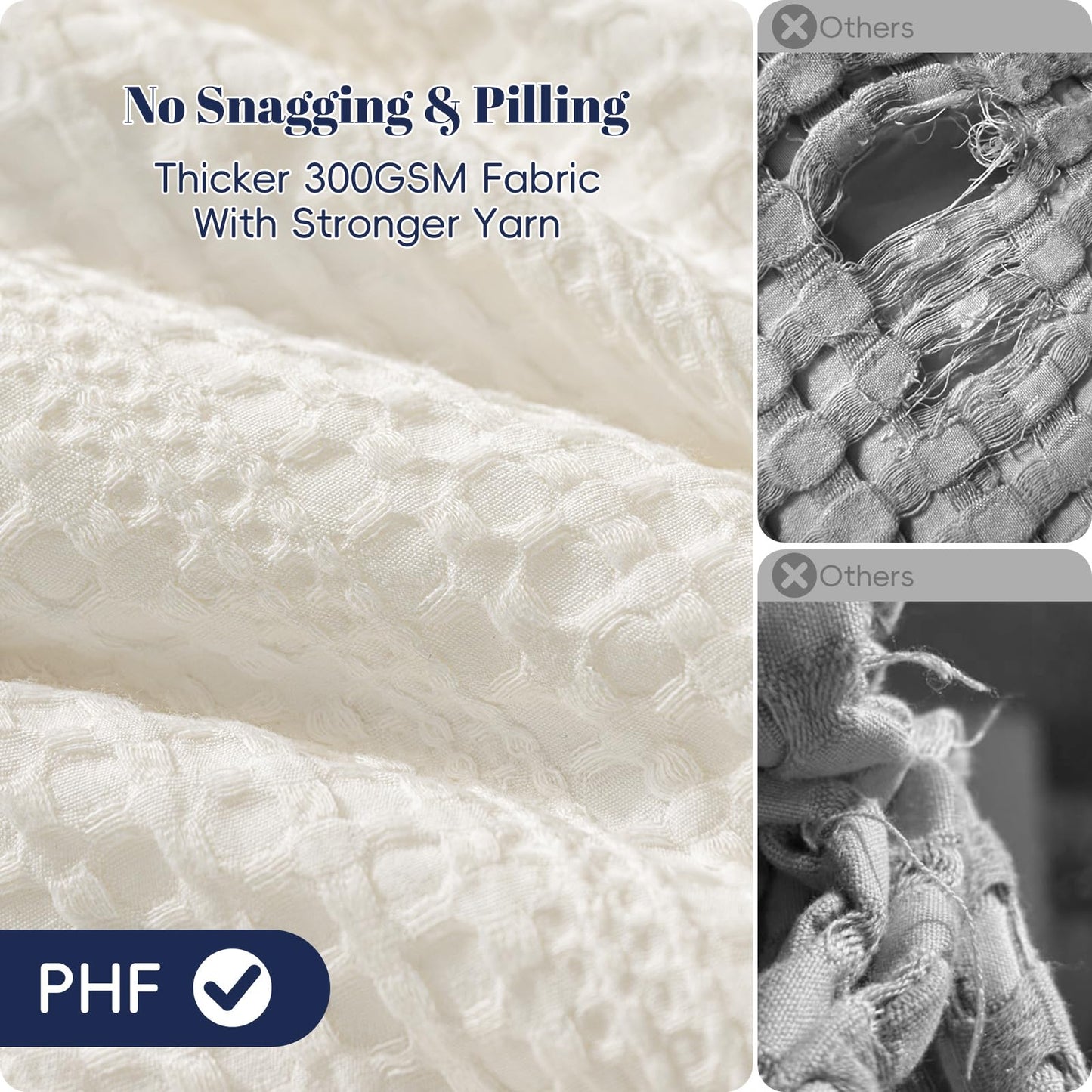 PHF Soft Waffle Comforter Set Queen Size- Comfy Breathable Waffle Weave Comforter with 2 Pillow Shams, 3 Pieces No Snagging Lightweight Bedding Set for All Season, Cream