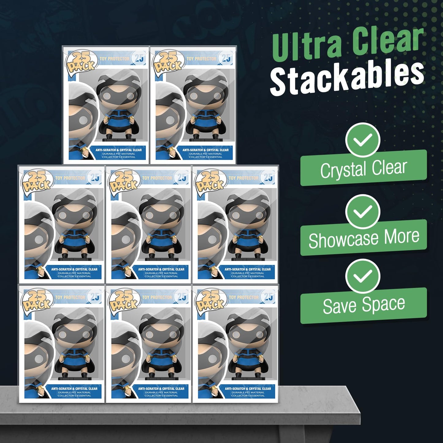 Funko Pop Protector Case 0.38mm Thick Stackable Display Case 4 Inch Pop Vinyl Protector - with Locking Tab Crystal Clear Heavy Duty Hard Plastic Dust Proof (Clear, 25-Pack)
