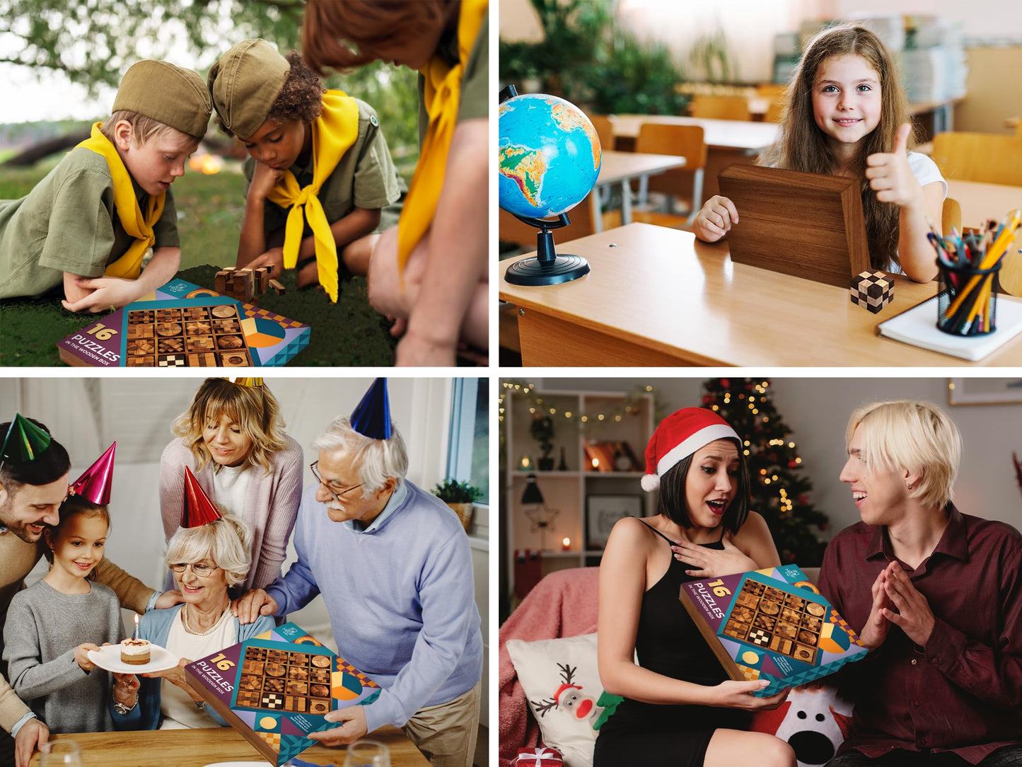 BSIRI Brain Teaser Games for Adults Cube Puzzles Brain Teasers, Mind Teasers Toy, Challenging Brain Games Puzzle Toys, Office Table Decor for Adults and Kids, Wooden Puzzle Box Set (16 Puzzle Games)