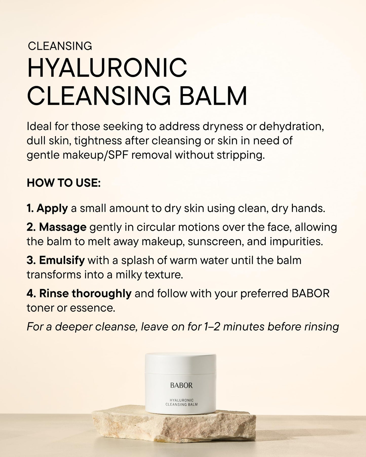 BABOR Hyaluronic Cleansing Balm to Oil for Demanding Skin, Gentle Cleansing for Face Infused with Hyaluronic Acid to Hydrate Skin, 150 ml