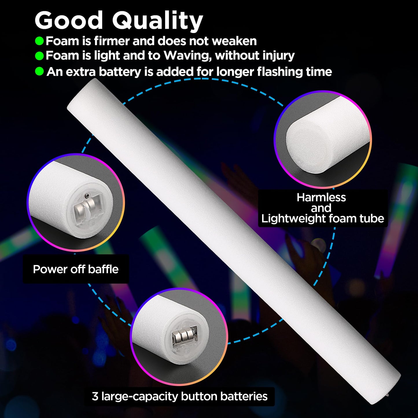 32 Pcs Foam Glow Sticks Bulk Party Pack, L16‘’Big Led Light Up Foam Sticks with 3 Flashing Effect, Glow in The Dark Party Supplies Favors for Wedding, Adults/Kids Birthday, Disco Dance Floor Party, DJ