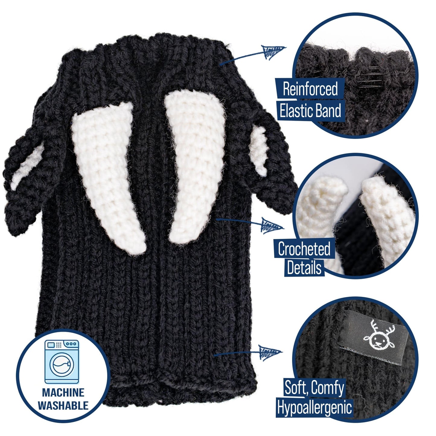 Zoo Snoods The Original Knit Bull Dog Snood, Large, Black