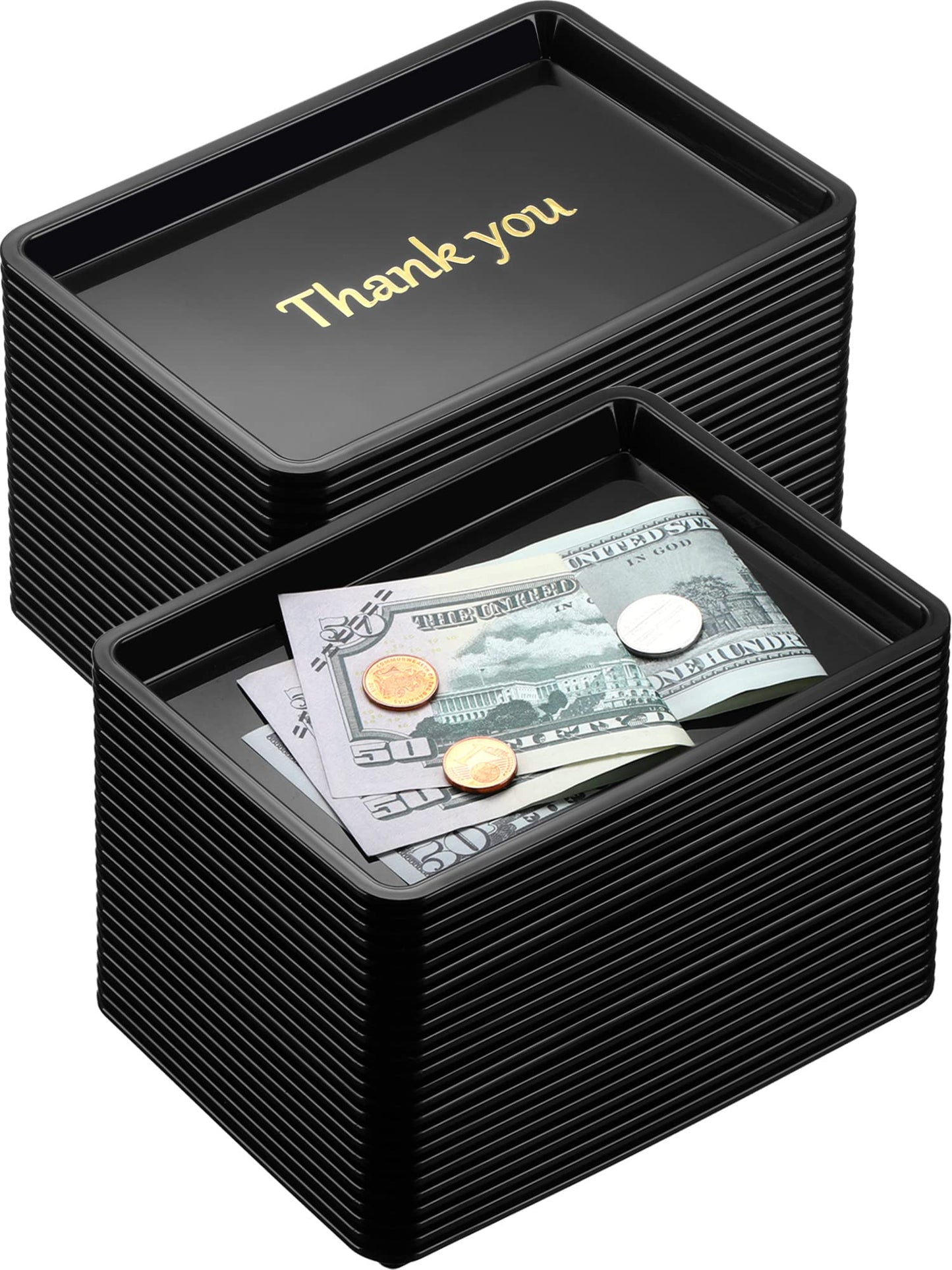 Set of 24 Restaurant Tip Tray Check Presenter for Restaurants Small Plastic Serving Trays 4.5 by 6.4 Inch, Guest Bill Holder Black with Gold Imprint for Kitchen Hotel Supplies