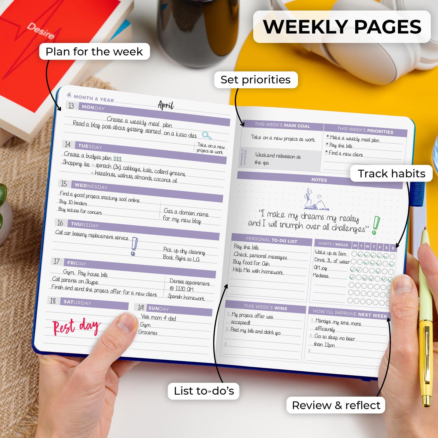 Clever Fox Planner 2nd Edition – Colorful Weekly & Monthly Goal Setting Planner, Habit Trackers, Time Management and Productivity Organizer, Gratitude Journal, Undated, A5, Lasts 1 Year – Mystic Blue