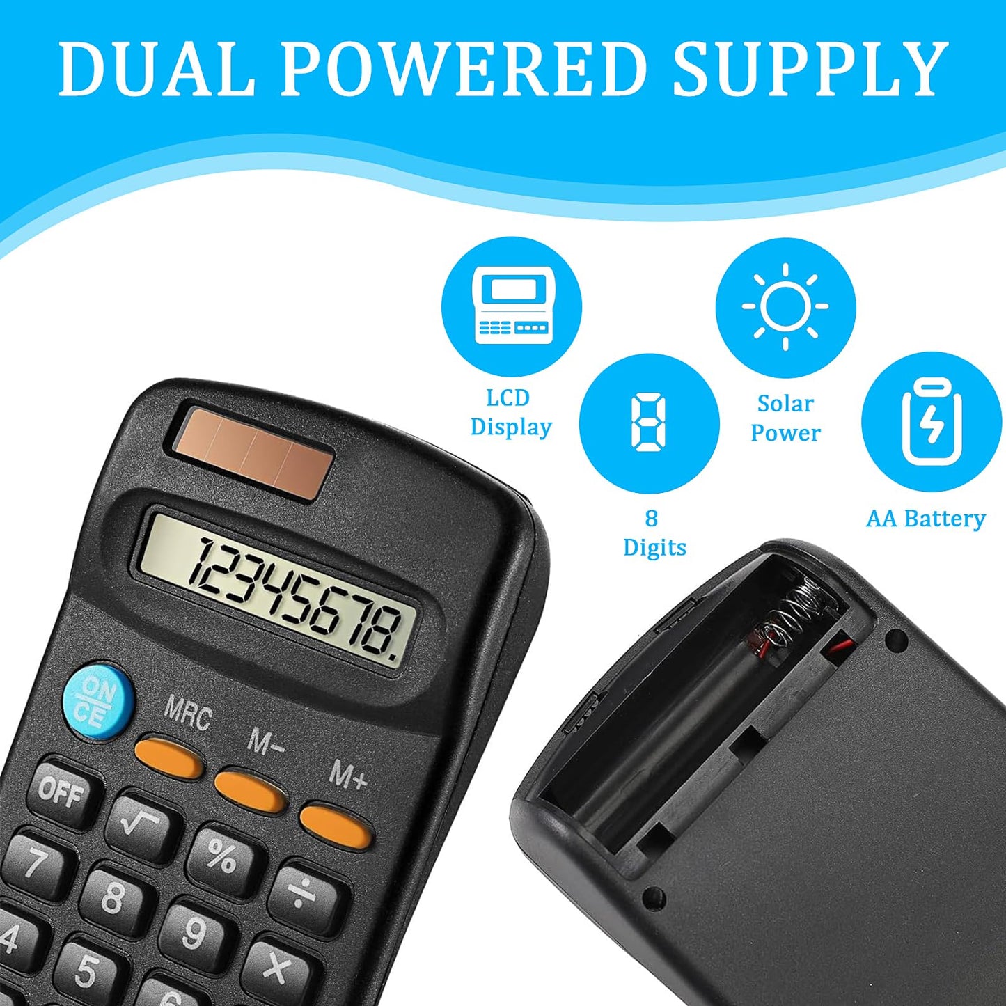 18 Pieces Basic Calculators, Pocket Size Mini Calculator Student Calculator Solar Battery Dual Power Handheld Calculator Bulk Small Calculator for Kids School Classroom Office Desktop, Black
