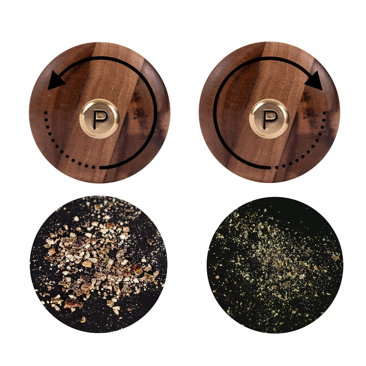 DeroTeno Salt and Pepper Grinder Set with Tray, Adjustable Ceramic Grinder Salt Mill, Stainless Steel Grinder Pepper Mill, Acacia Wood, 27 cm / 10 inch Height, Bottom Dia 6 cm (Tray is Included)