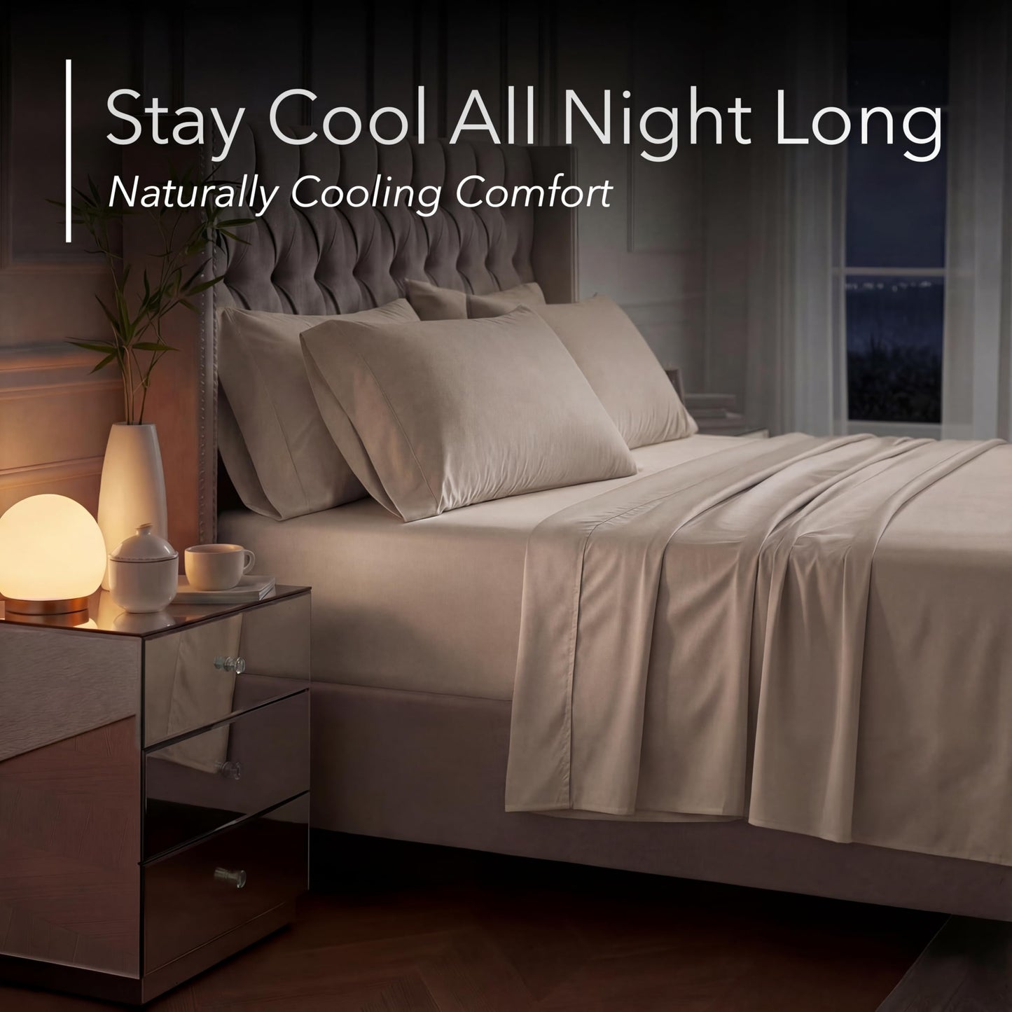 DECOLURE 100% Organic Viscose Derived from Bamboo Sheets King Size 6pcs - Ultra Soft & Luxuriously Cooling, 17" Deep Pocket, Double Stitching, Perfect for Hot Sleepers - King Bed Sheets (Taupe)