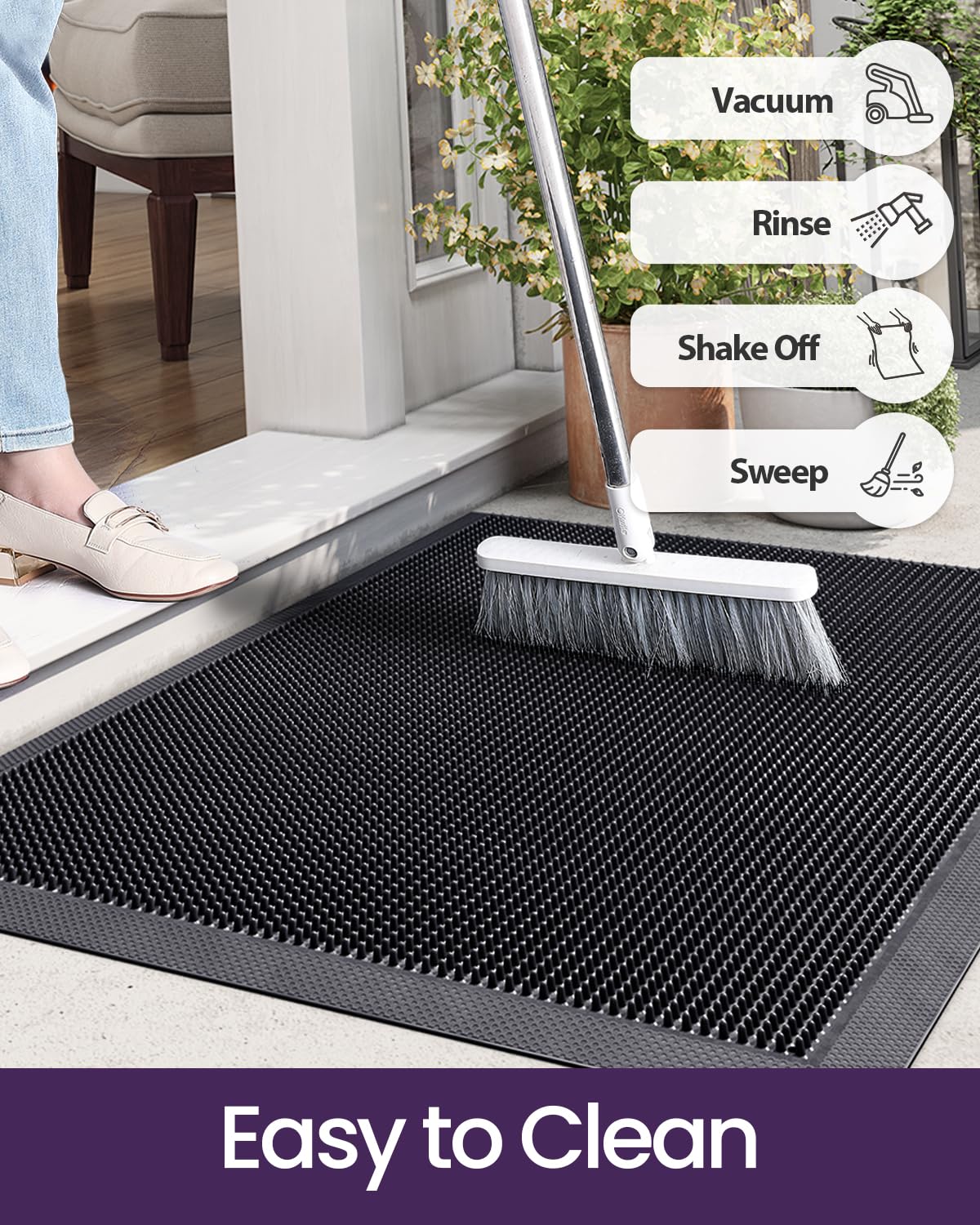 DEXI Rubber Door Mat Front Outdoor, 24x36 Non Slip Heavy Duty Entrance Rug, Waterproof Dirt Trapper Doormat Welcome for Indoor Outsdie Entryway, Charcoal Black