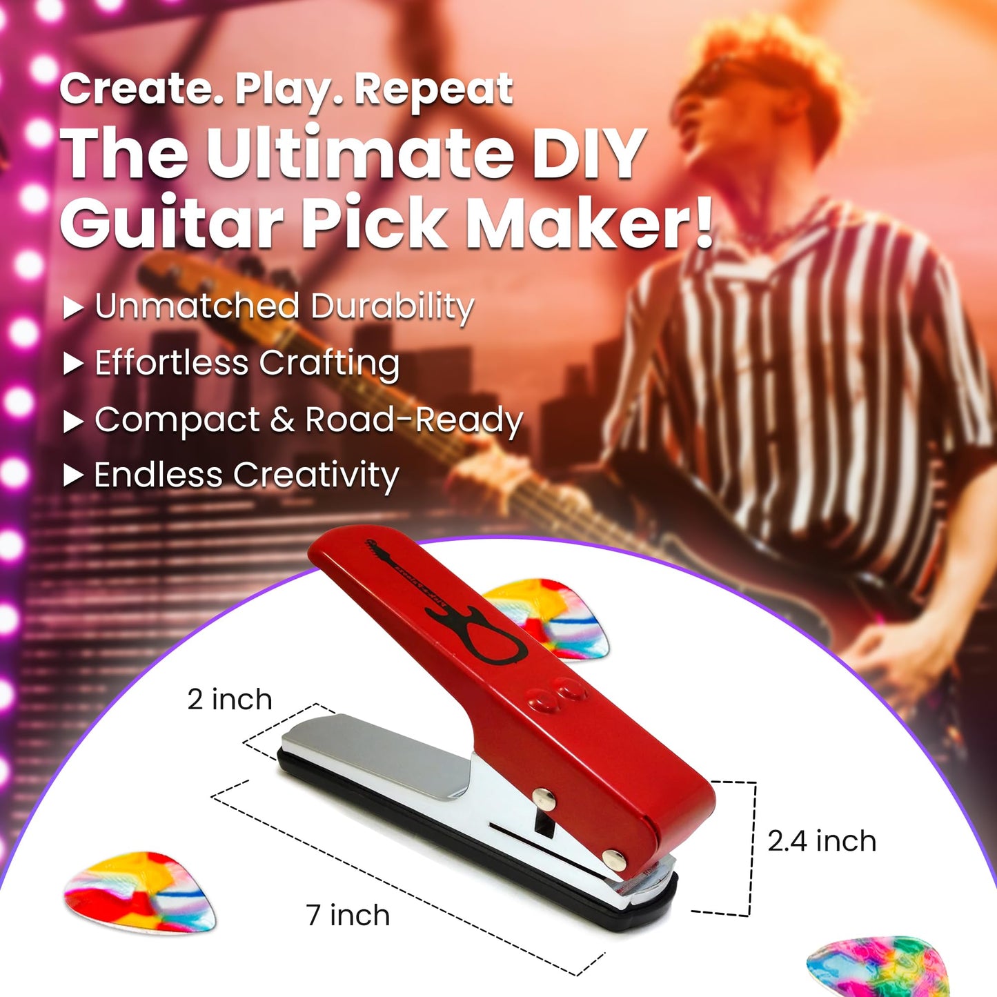 Pick-a-Palooza® DIY Guitar Pick Punch Mega Gift Pack - Premium Guitar Pick Maker - Red