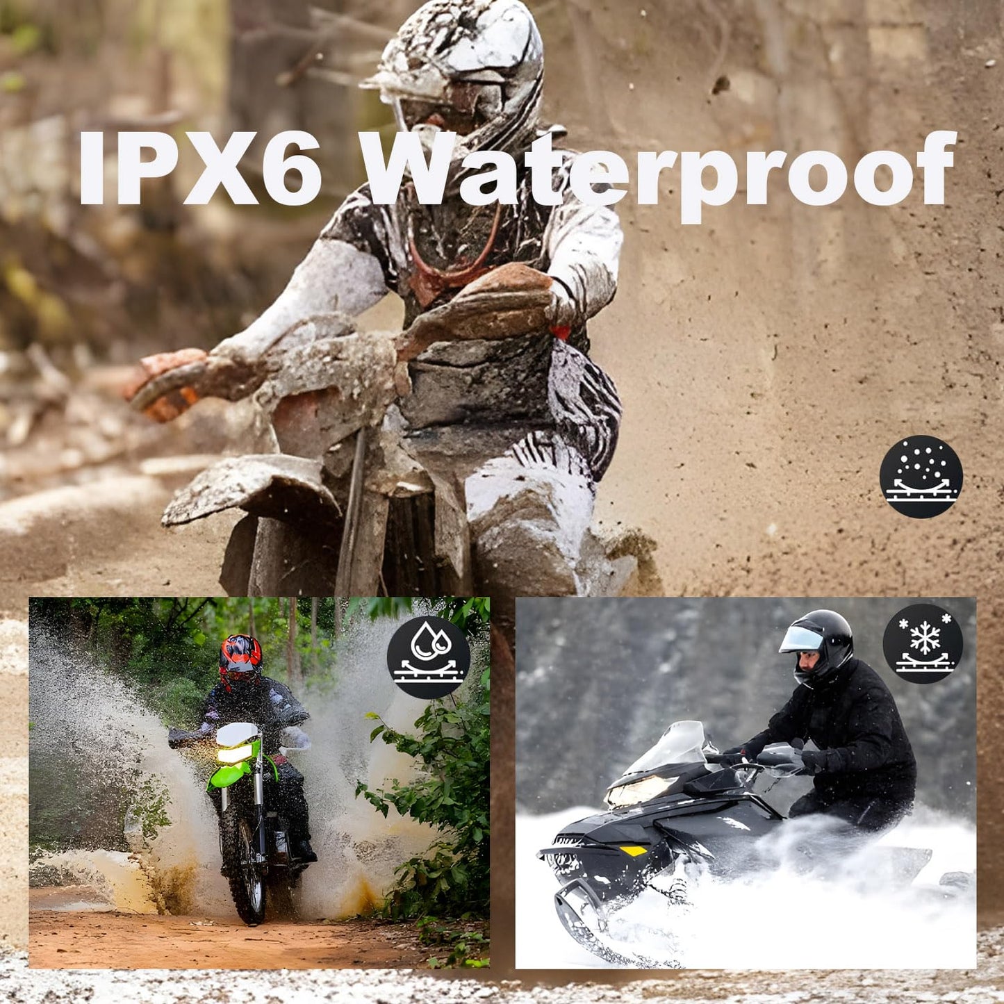 Motorcycle Intercom Headset USB C Interface Communication System AI Voice Assistant IP67 Waterproof Music Sharing Automatic Answer Noise Cancellation Motorbike-Helmet-Wireless-Intercom-Headset