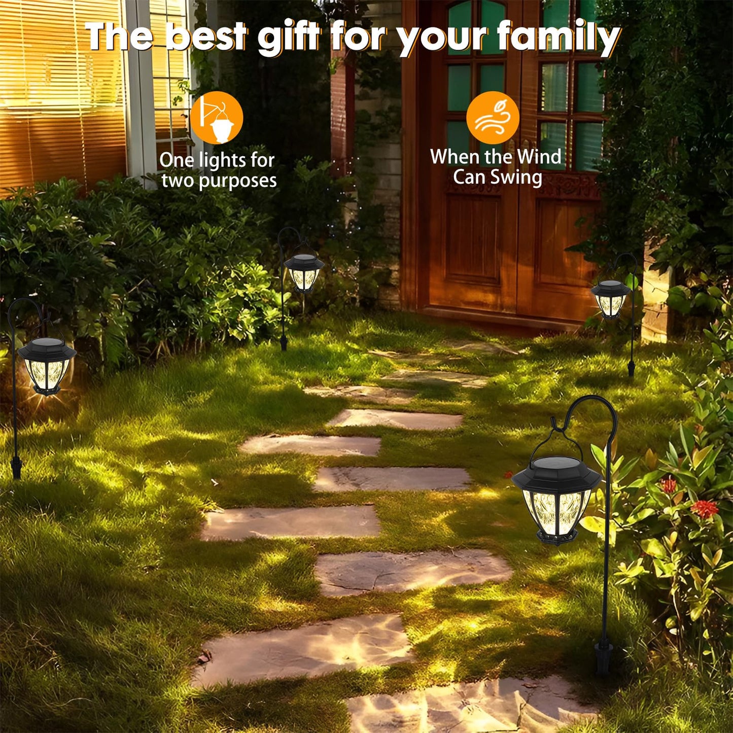 Solar Lantern Outdoor 2 Pack Hanging Solar Lights,Garden Waterproof Decorative with Wall Mount Kit and Shepherd Hook for Porch Lawn Patio Pathway Garden Wall Gifts for Mother's Day