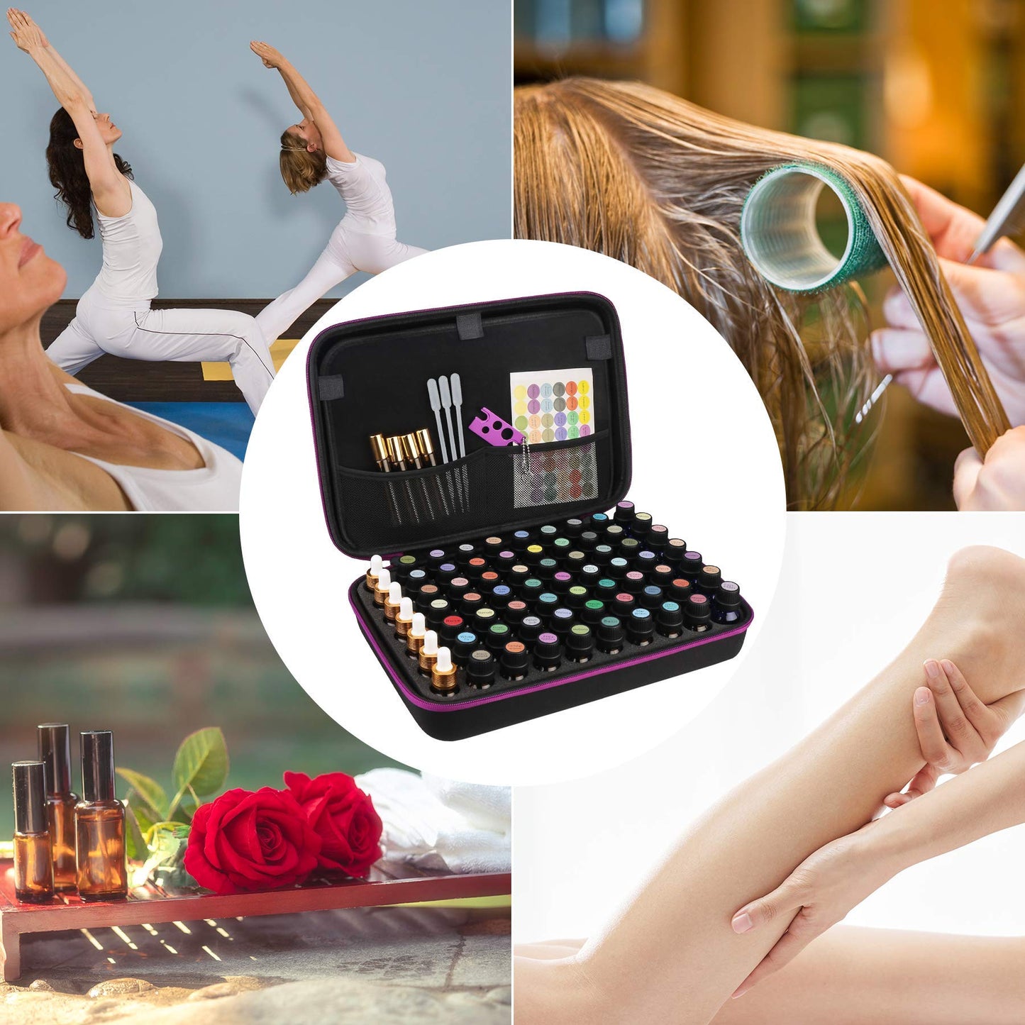 Canboc 70 Bottles Essential Oil Travel Storage Case - Holds 5ml 10ml 15ml 20ml for Young Living doTERRA Aromatherapy Bottle, Hard Carrying Cases fit Dropper, Sample Jar, Foam Insert Organizer, Black